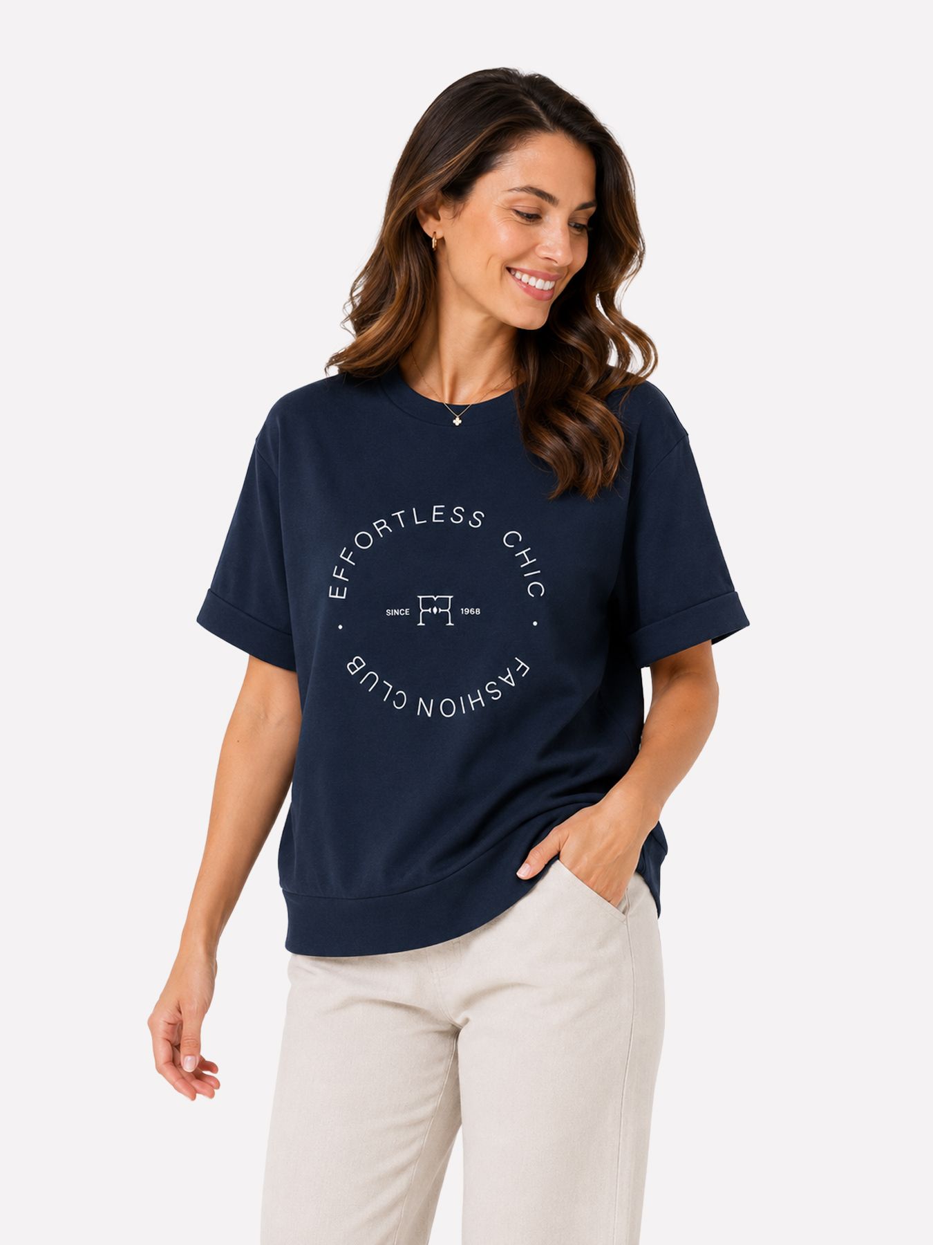 Fransa FRAURORA TEE 4 NAVY TEXT 00115539-EKA26006200000555
