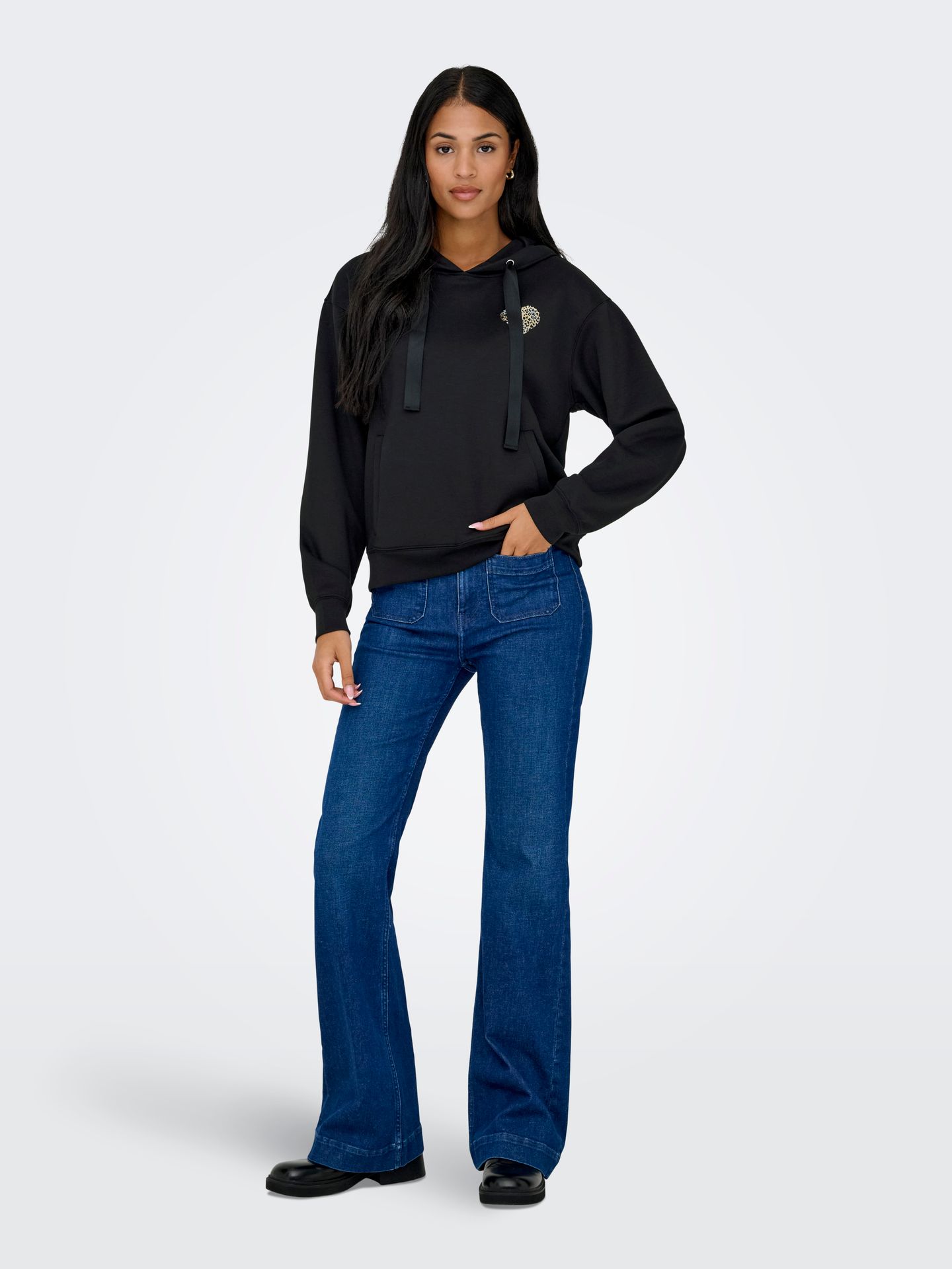 Only ONLALINA LIFE L/S PRINT HOOD SWT Black/With Clara Leo 2900161162013