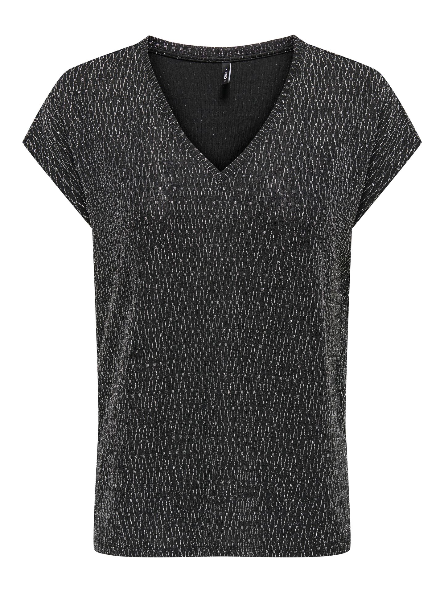 Only ONLCAROL S/S V-NECK GLITTER TOP BOX Black/LEO AOP 2900161167018