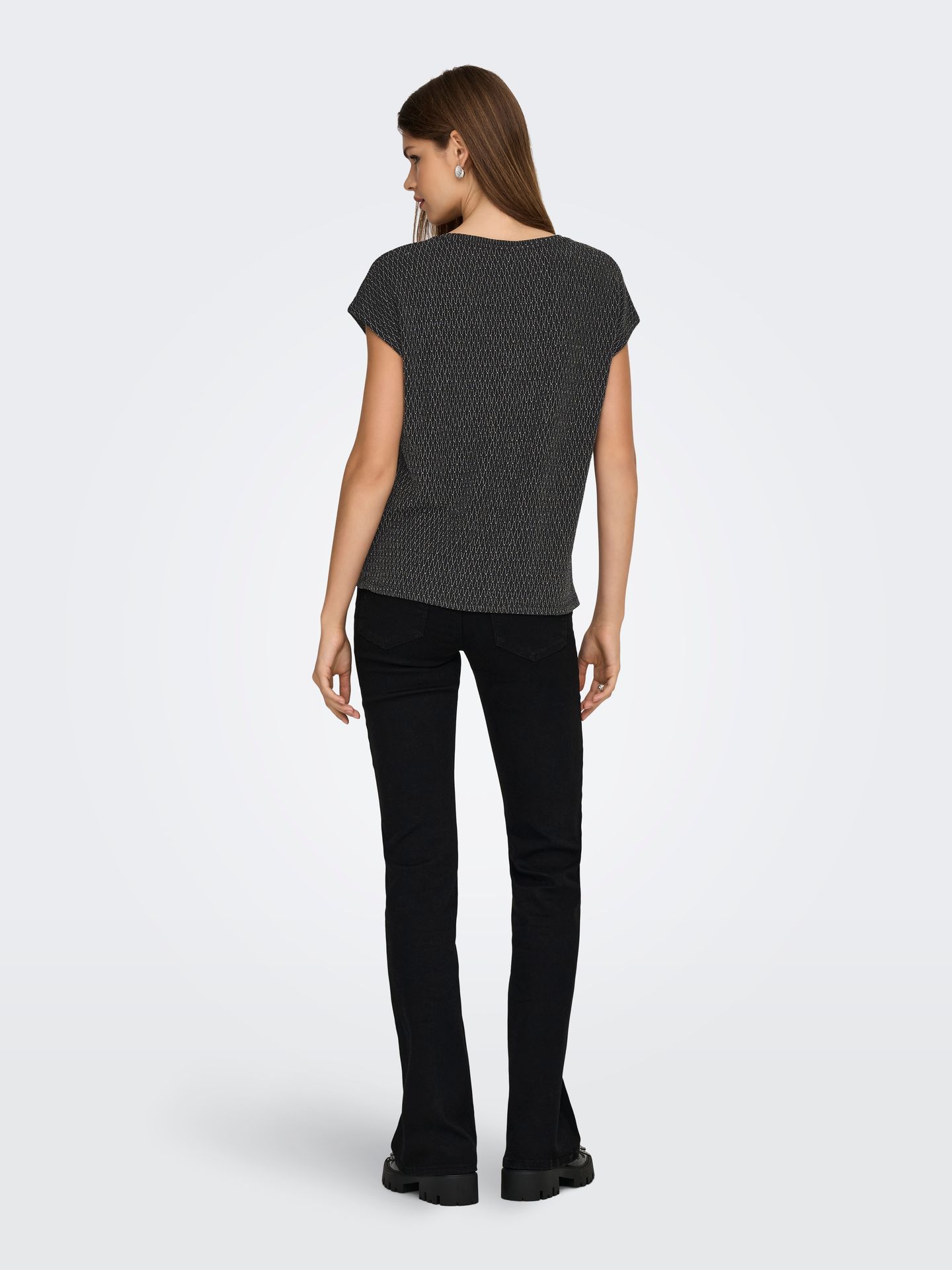 Only ONLCAROL S/S V-NECK GLITTER TOP BOX Black/LEO AOP 2900161167025