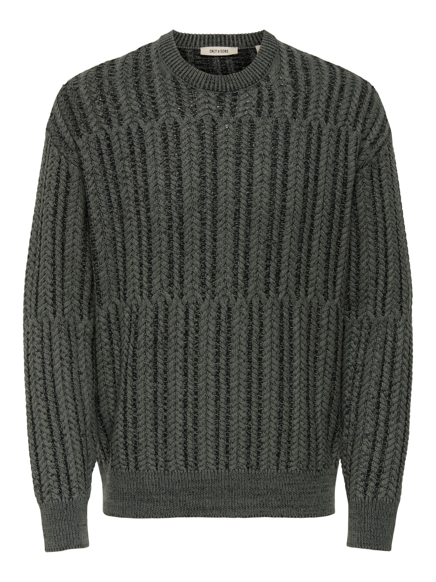 Only & Sons ONSFILL RLX LS CABEL CREW KNIT Castor Gray/BLACK 2900161370012