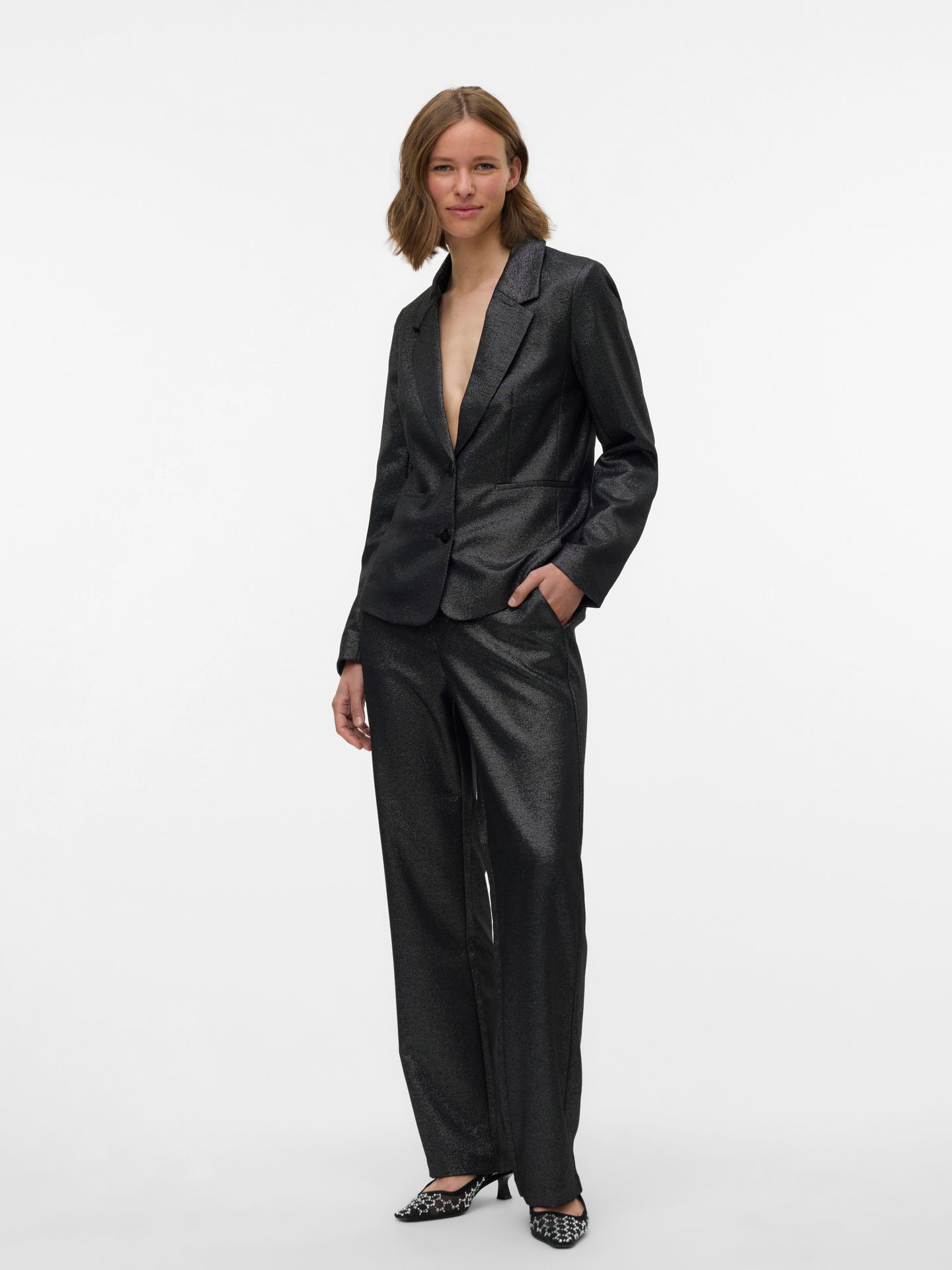 Vero Moda VMSAFINA MW STRAIGHT SHINY PANT Black/COATED 2900161372078