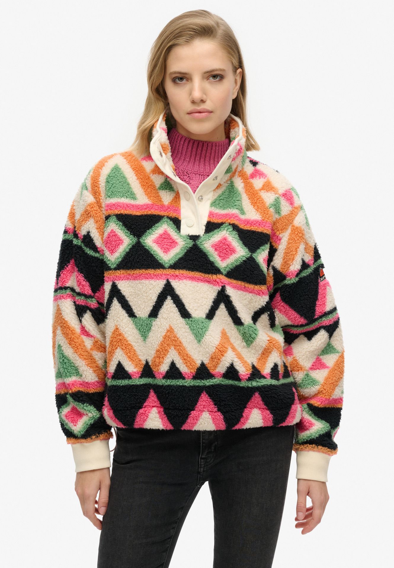 Superdry Super soft printed half zip Cream 00115799-22C