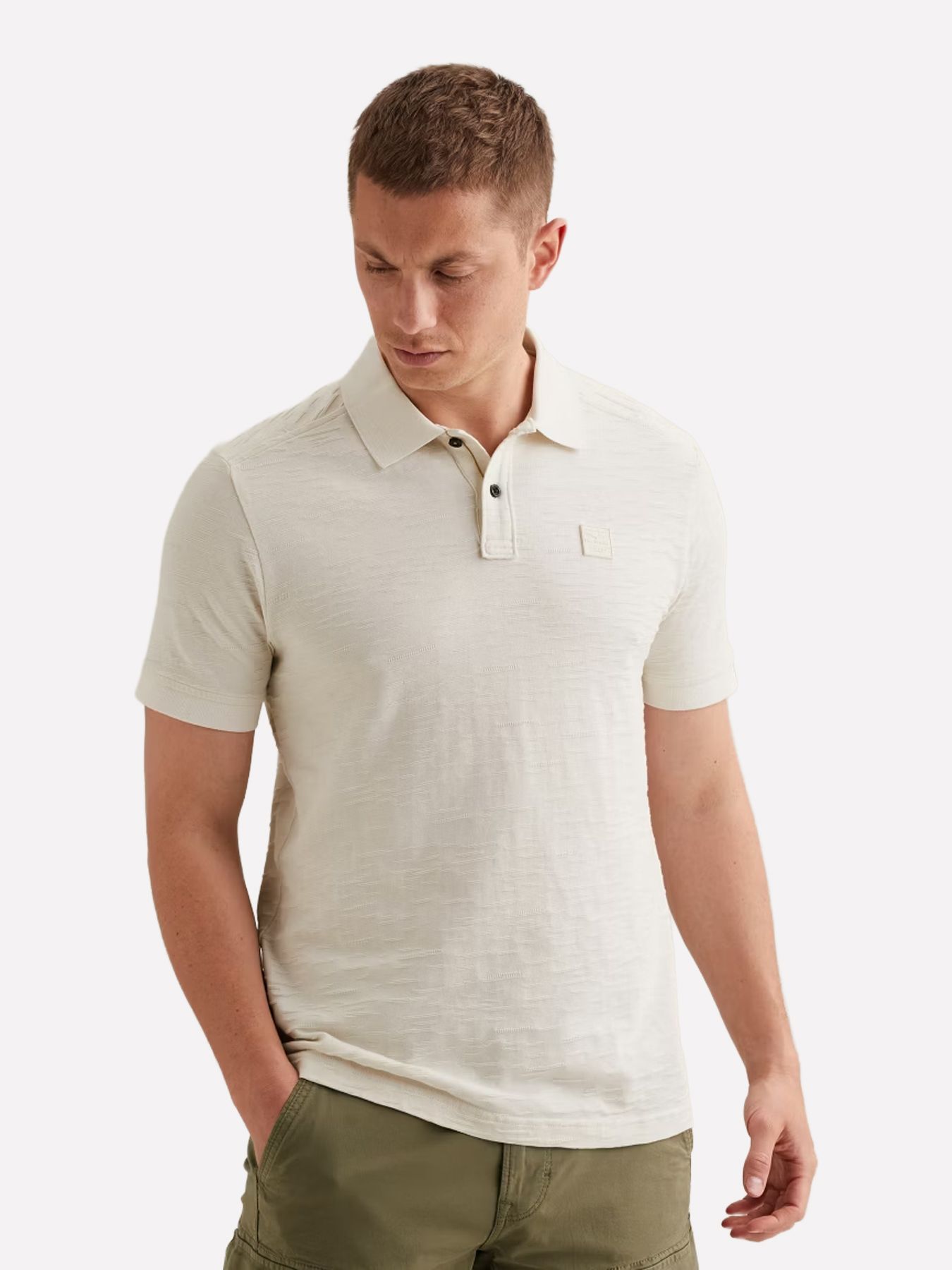 Pme Legend Short sleeve polo jacquard jersey Egret 00115809-7001