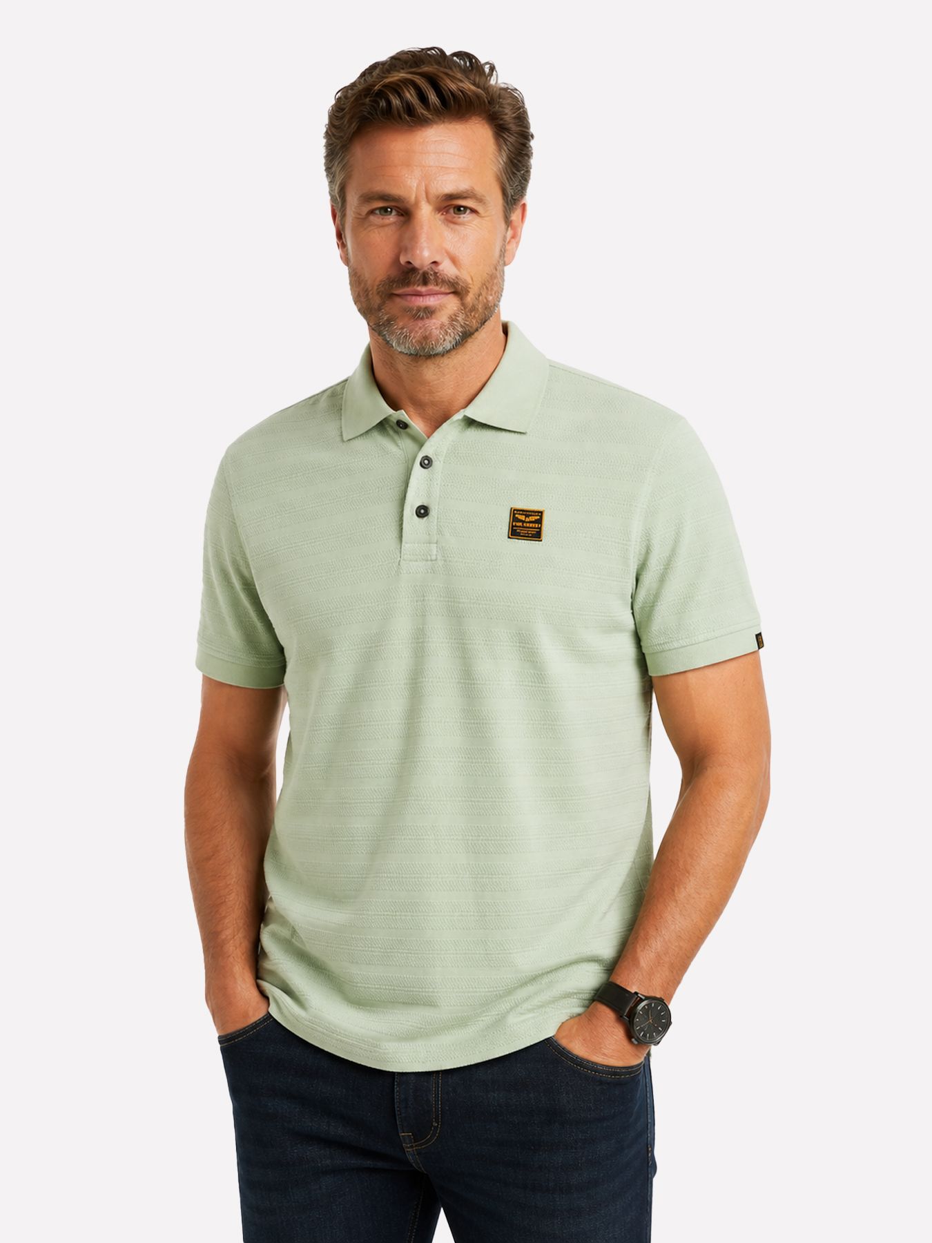 Pme Legend Short sleeve polo jacquard jersey Cameo Green 00115810-6168