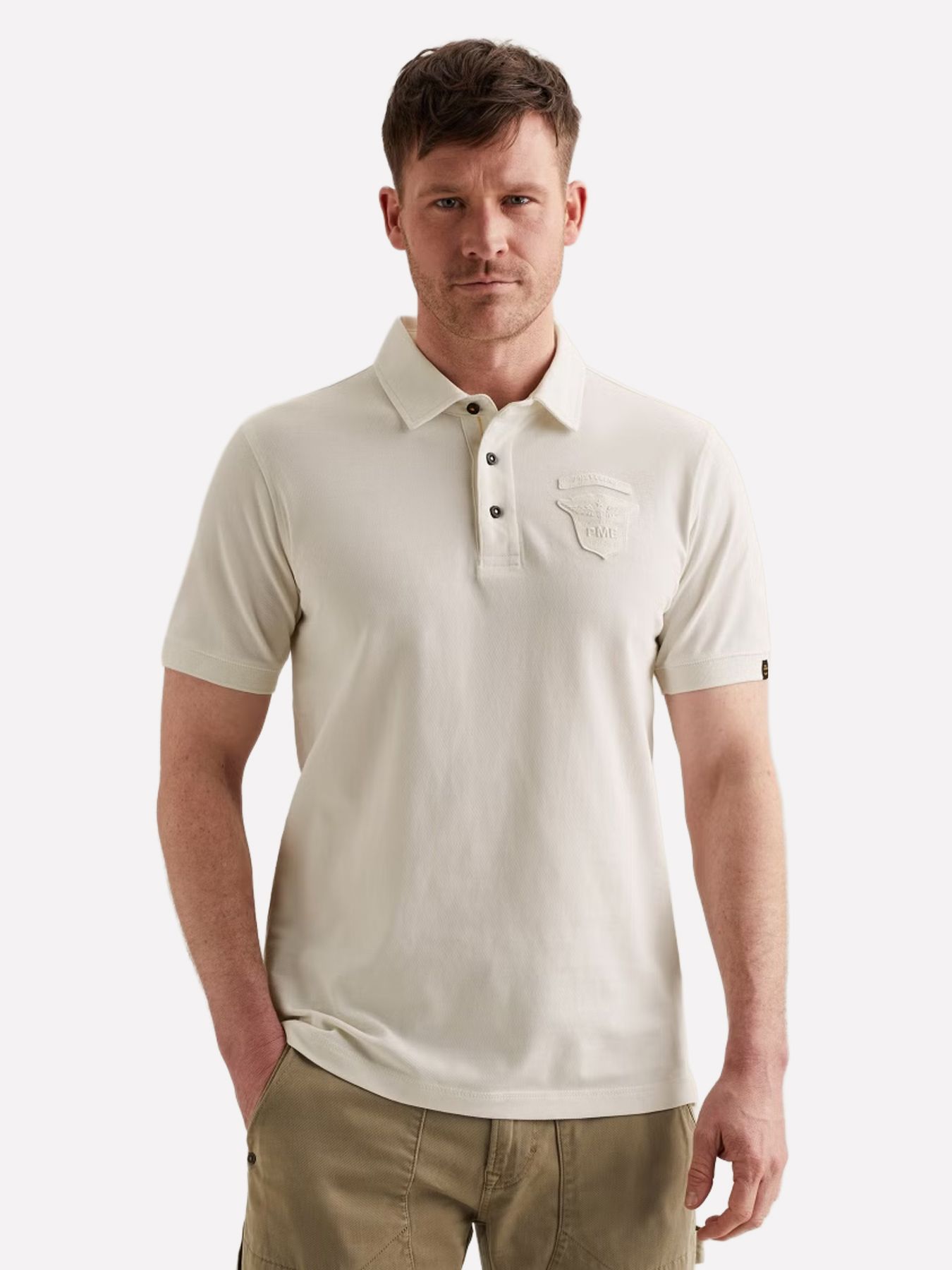 Pme Legend Short sleeve polo fine pique badge Egret 00115812-7001