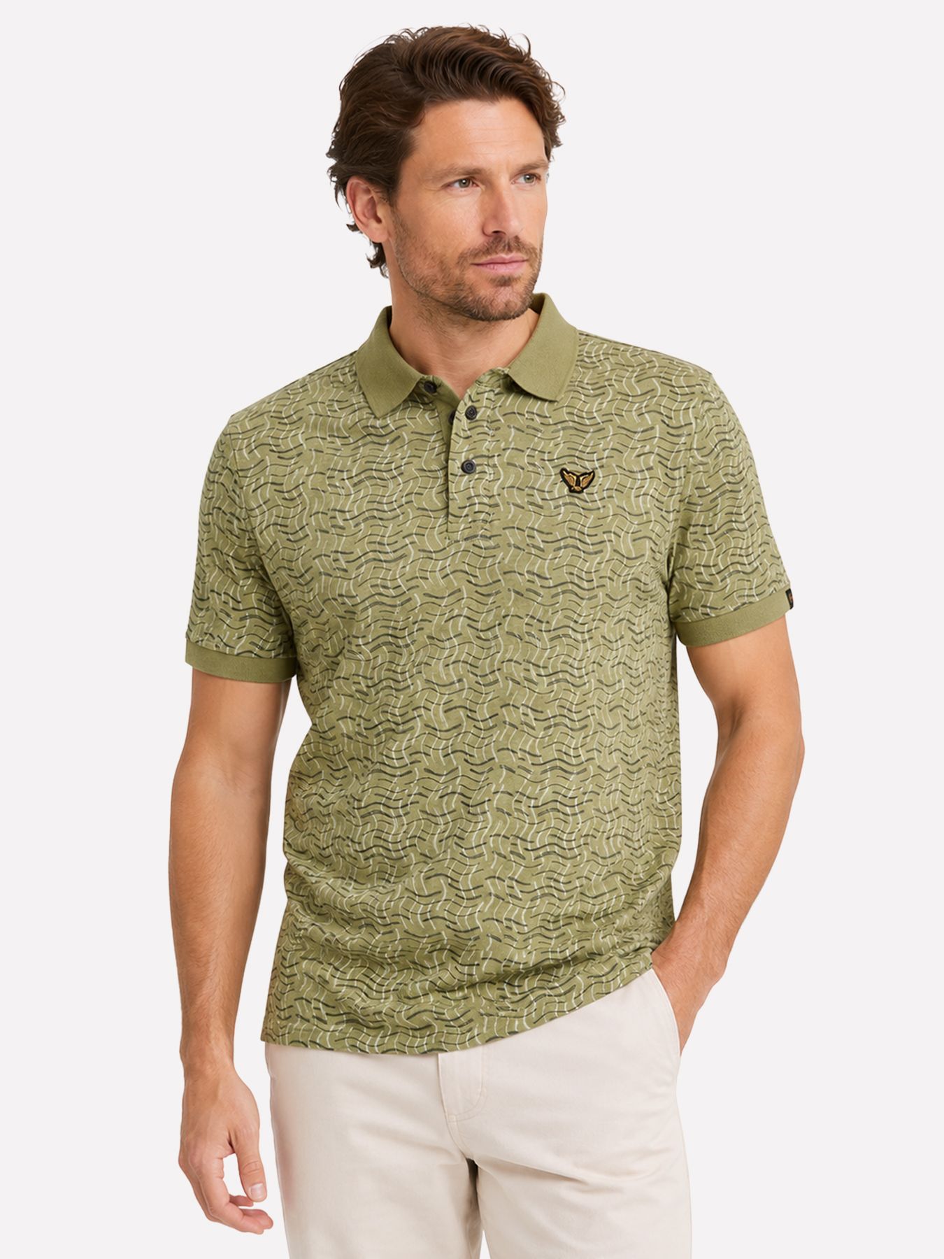 Pme Legend Short sleeve polo slub jersey aop Mosstone 00115837-6394