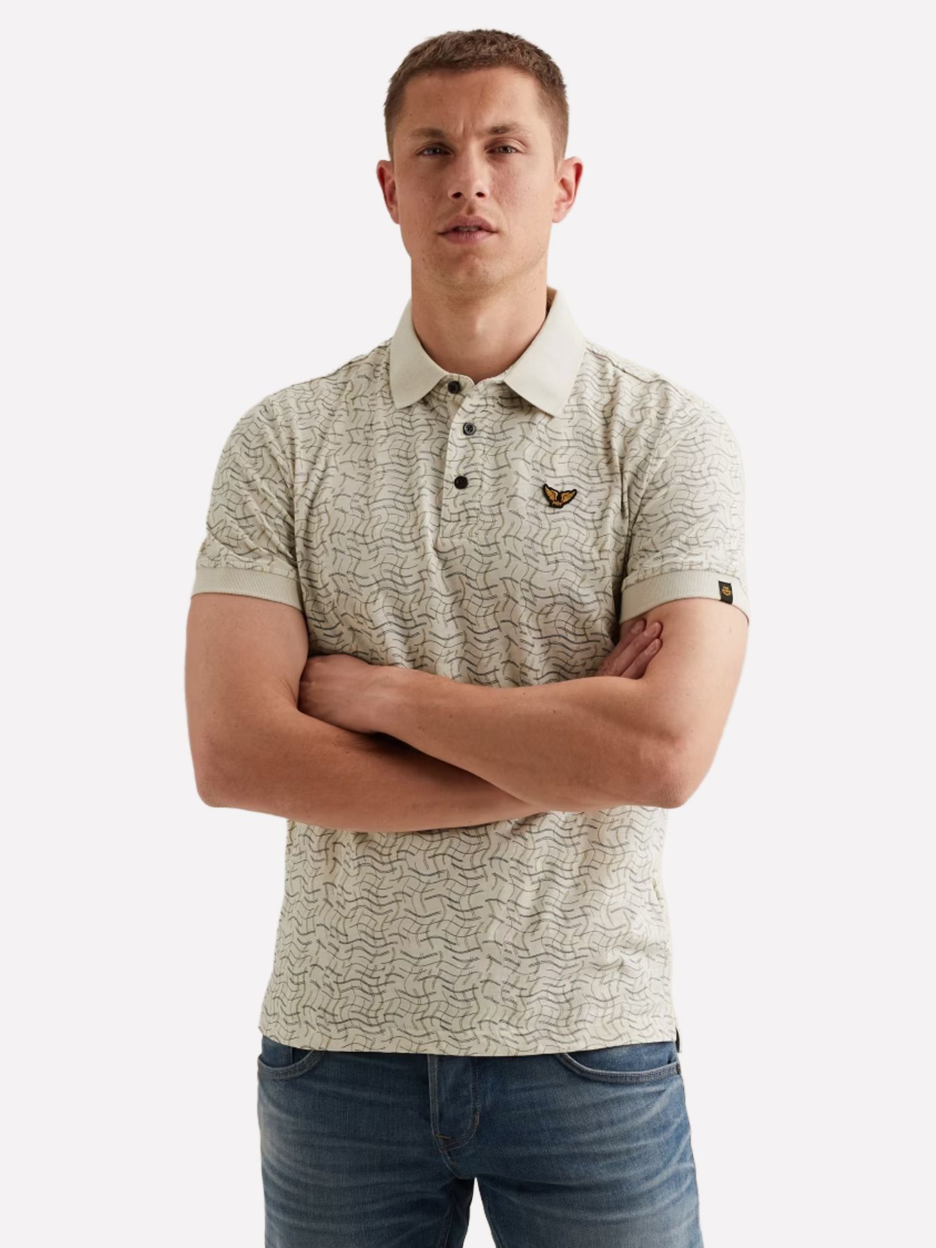 Pme Legend Short sleeve polo slub jersey aop Bone White 00115837-7013