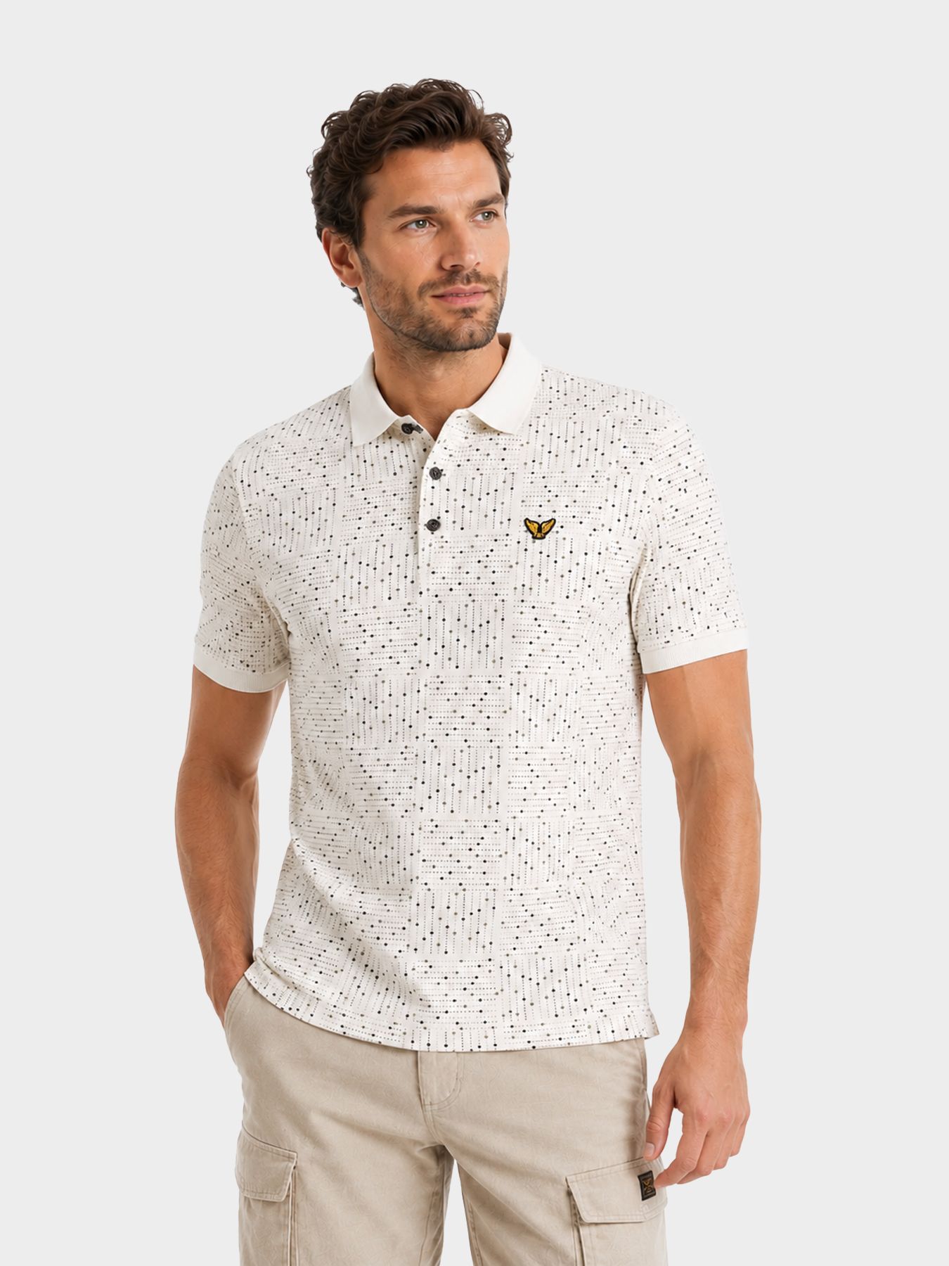 Pme Legend Short sleeve polo printed fine piq Egret 00115856-7001