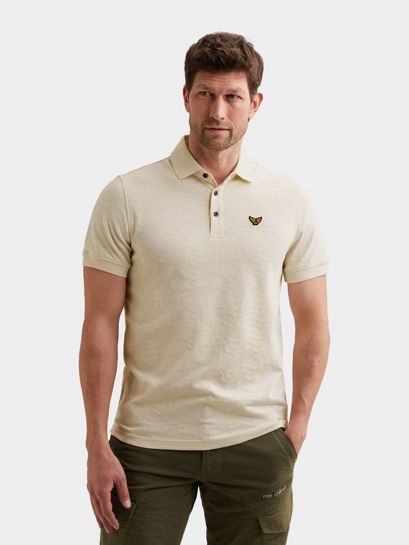 Pme Legend Short sleeve polo jersey jacquard Egret 00115857-7001