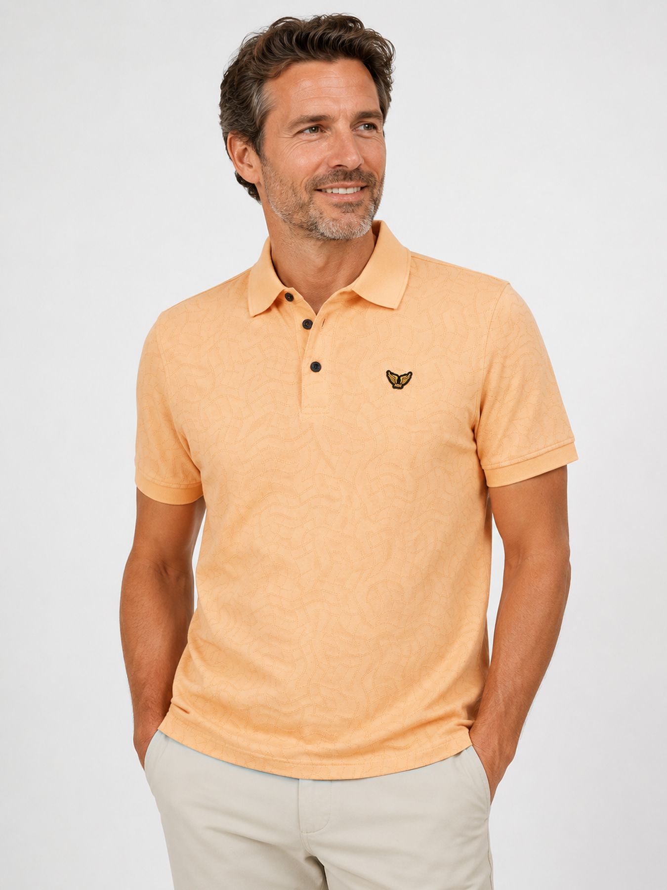 Pme Legend Short sleeve polo jersey jacquard Apricot Cream 00115857-7137