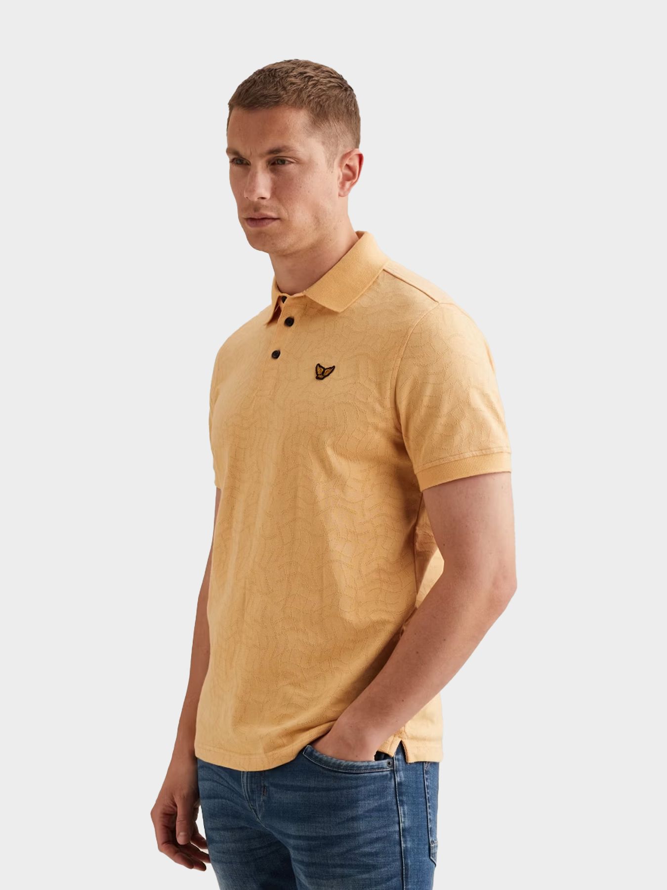 Pme Legend Short sleeve polo jersey jacquard Apricot Cream 00115857-7137