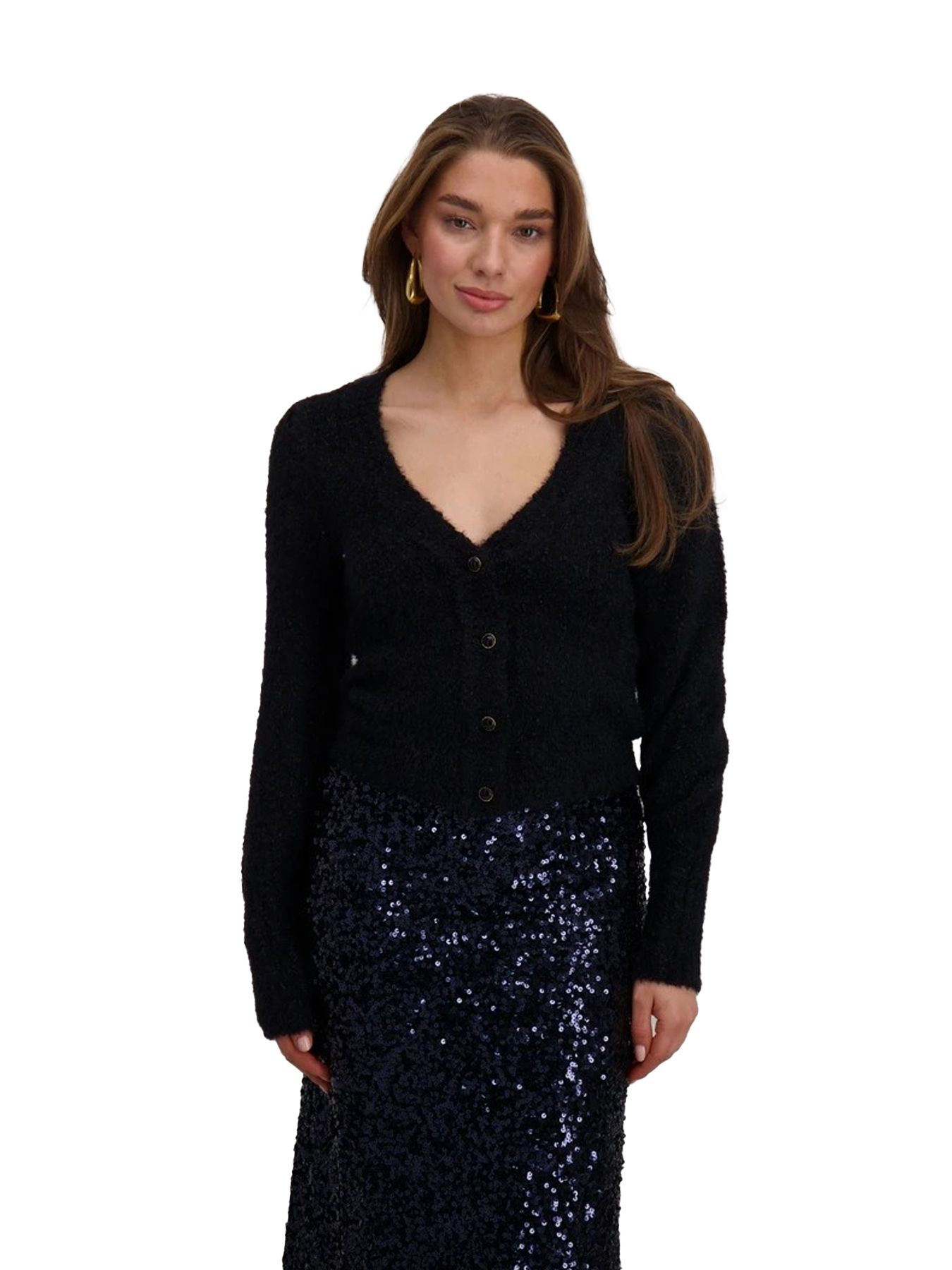 Only ONLROSETTE LS CARDIGAN CS KNT Black/Monochrome leafy 00115878-EKA26011400000070