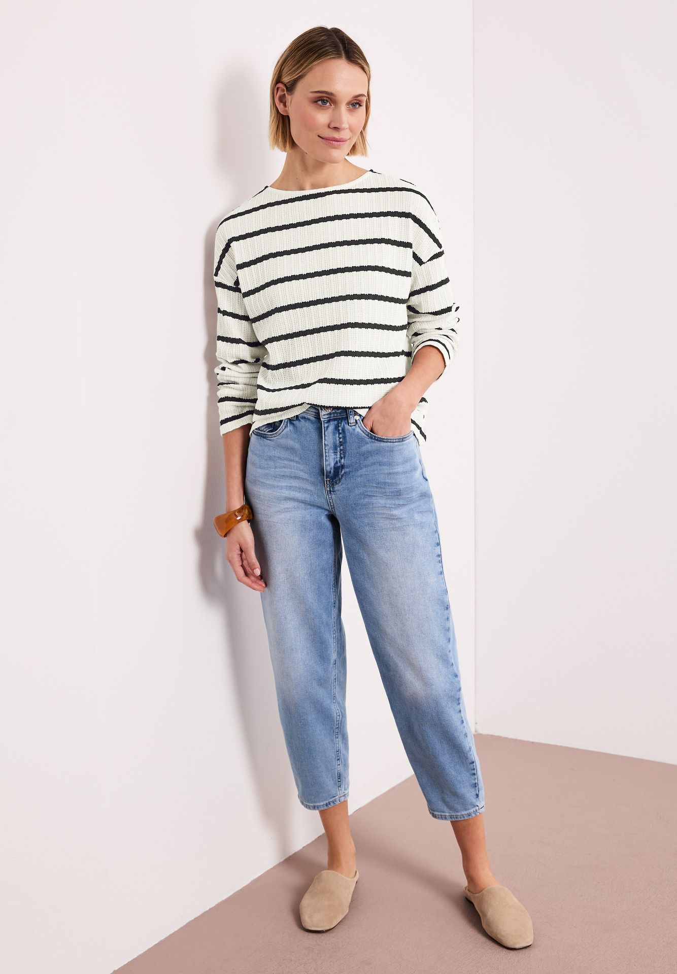 Street-One A324785 striped knit look shirt shadowed navy 2900161682030