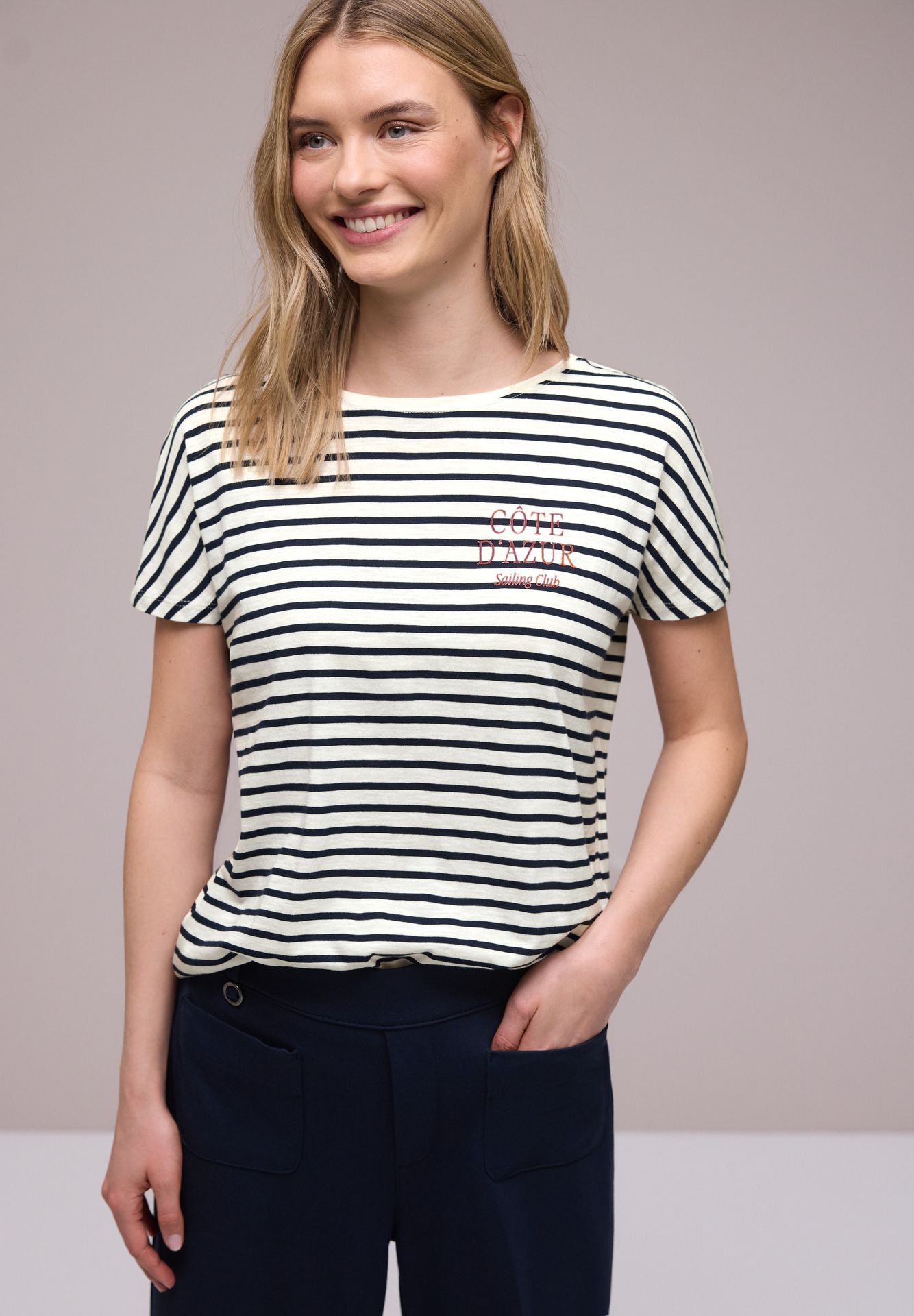 Street-One A324805 striped shirt w.chest print shadowed navy 00115951-EKA19000200000860