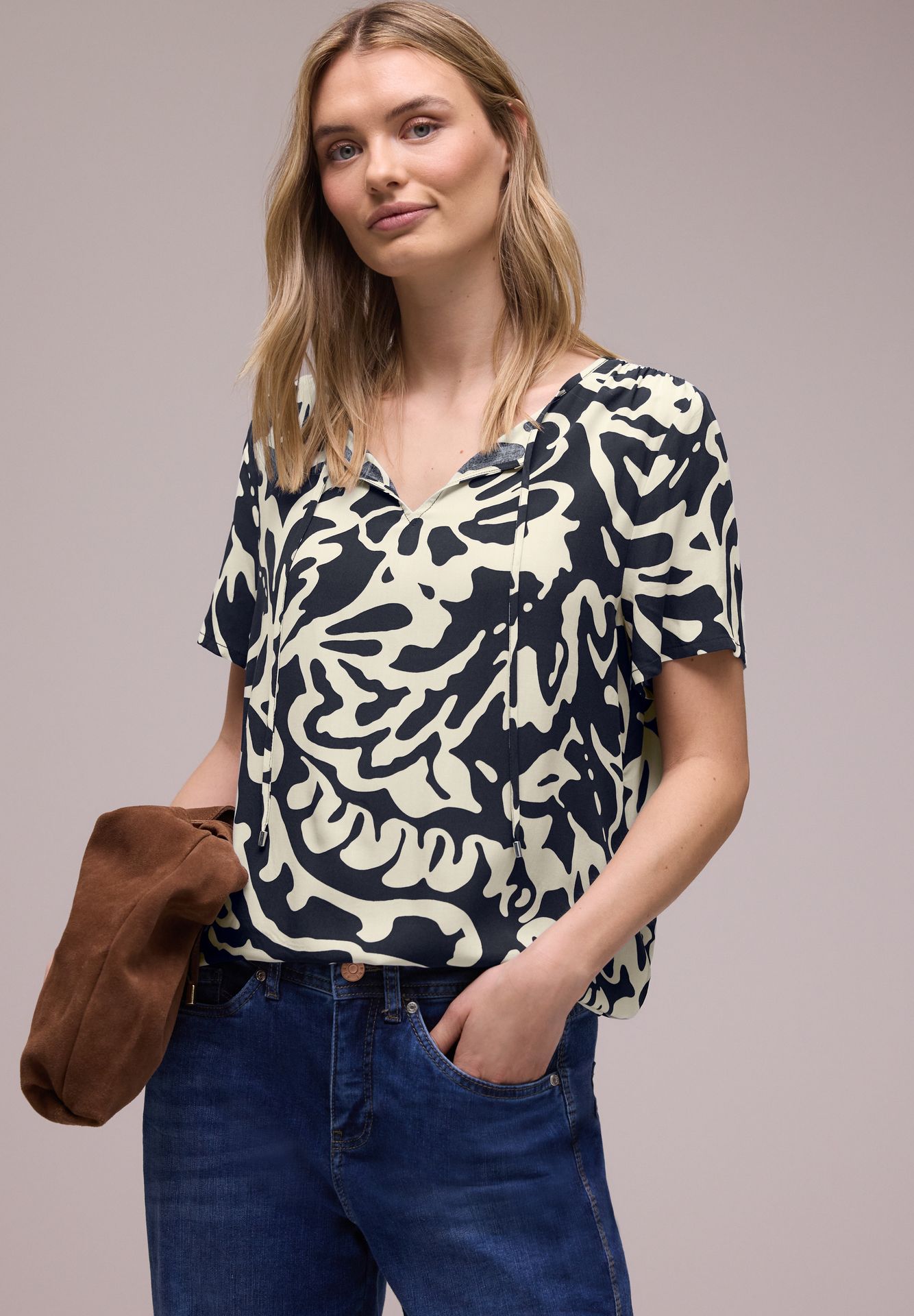 Street-One A346429 Shirtblouse w string detail shadowed navy 2900161717046