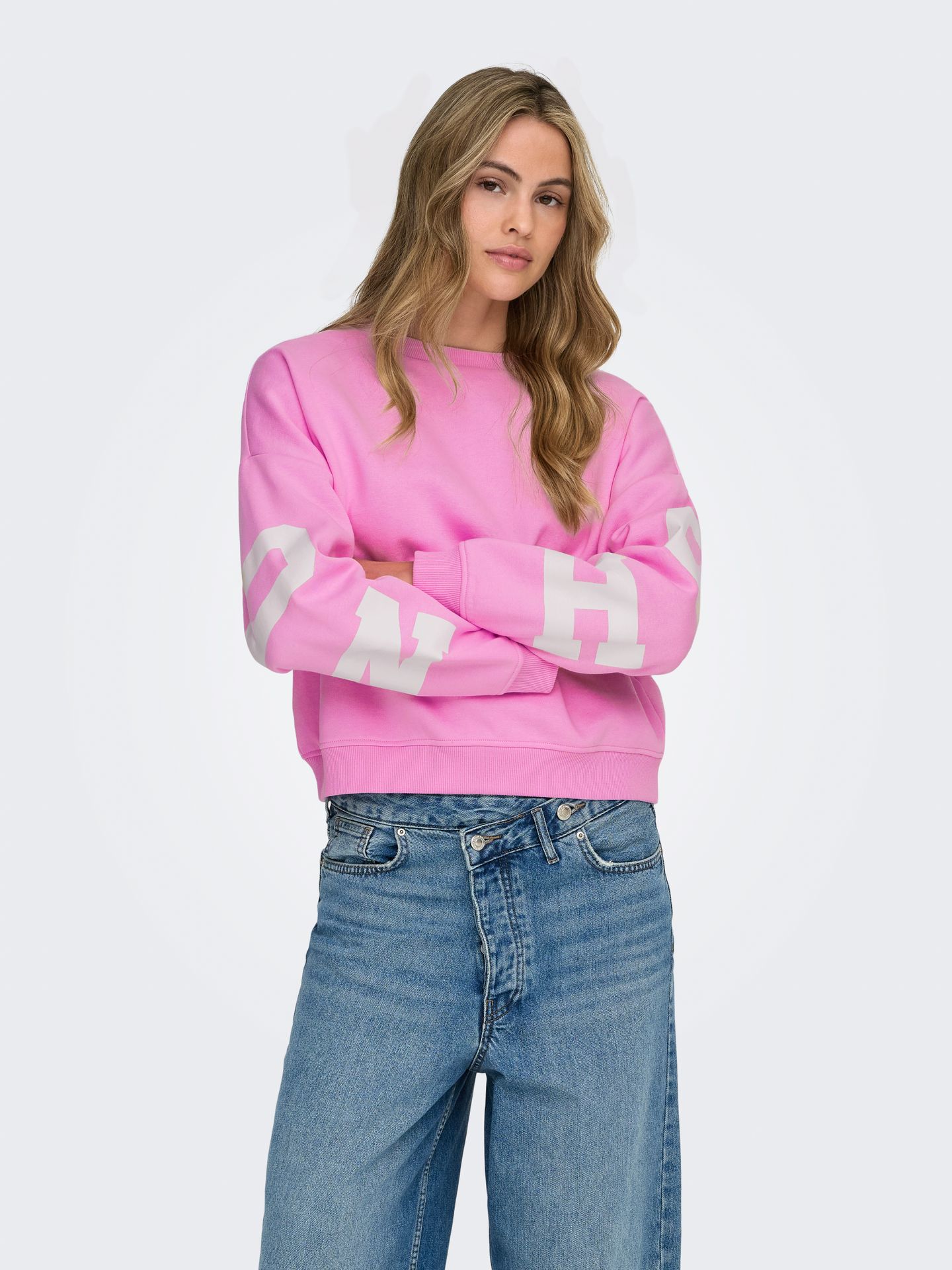 Only ONLSWEAT L/S BACK/SLEEVE PRINT SWT Fuchsia Pink/BIRCH FLORIDA PRINT 2900162758017