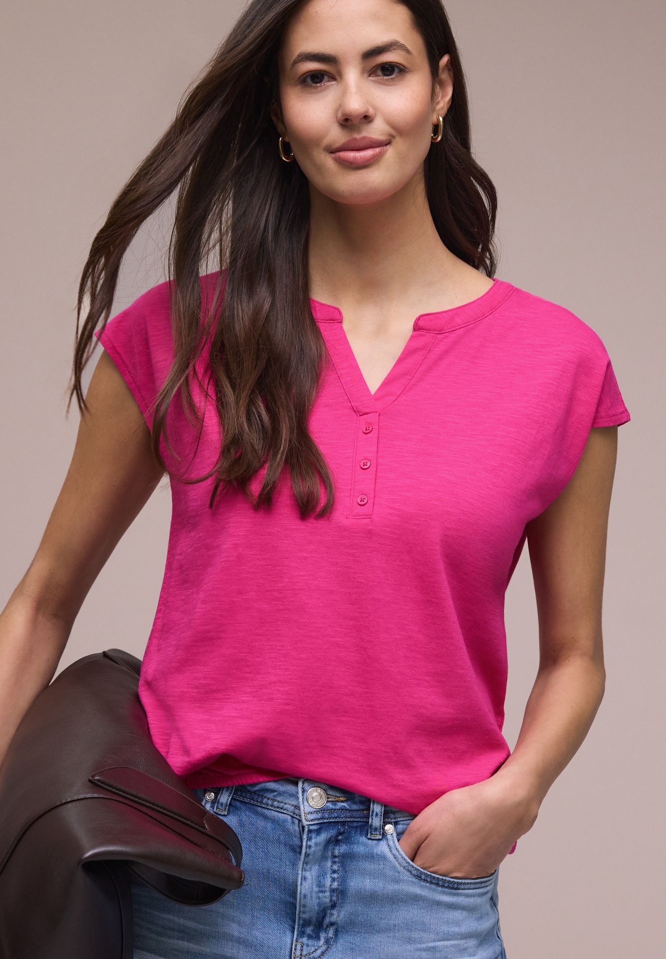 Street-One A325065 jersey shirt w.split neck magenta dream 2900161990036