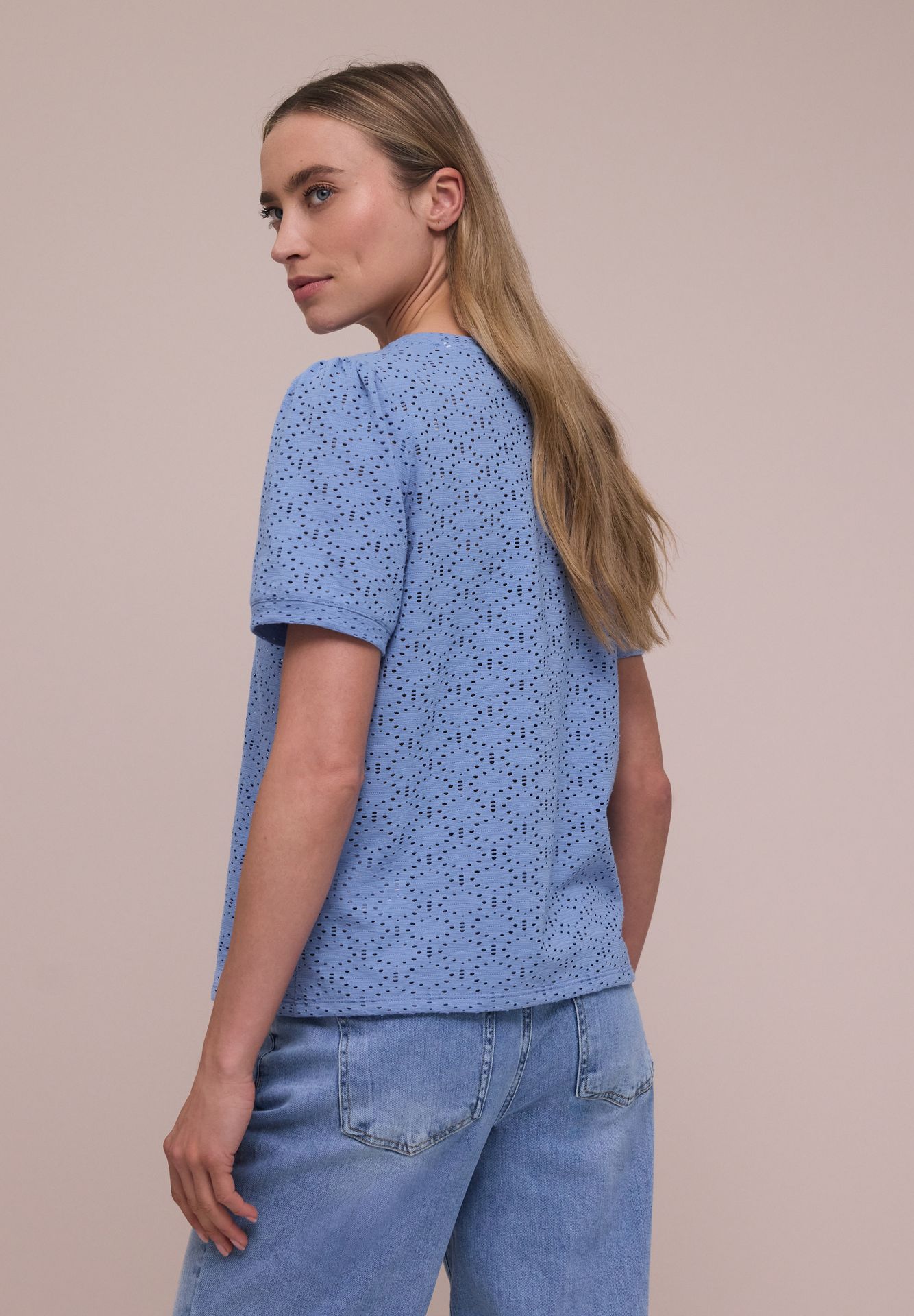 Street-One A325071 shirt w.cut out lace and pu drift blue 2900162006026