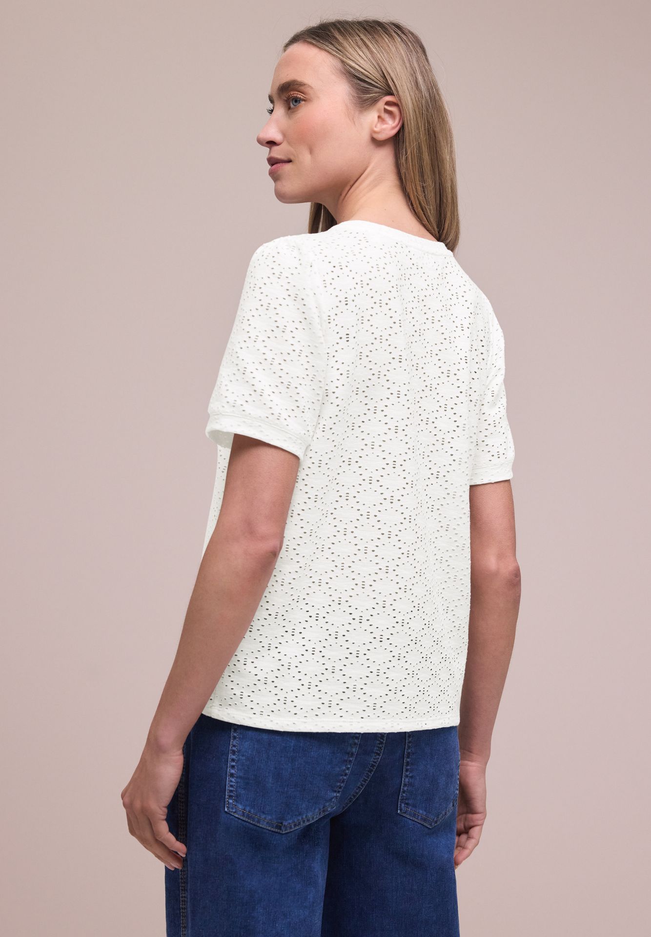 Street-One A325071 shirt w.cut out lace and pu off white 2900162005067