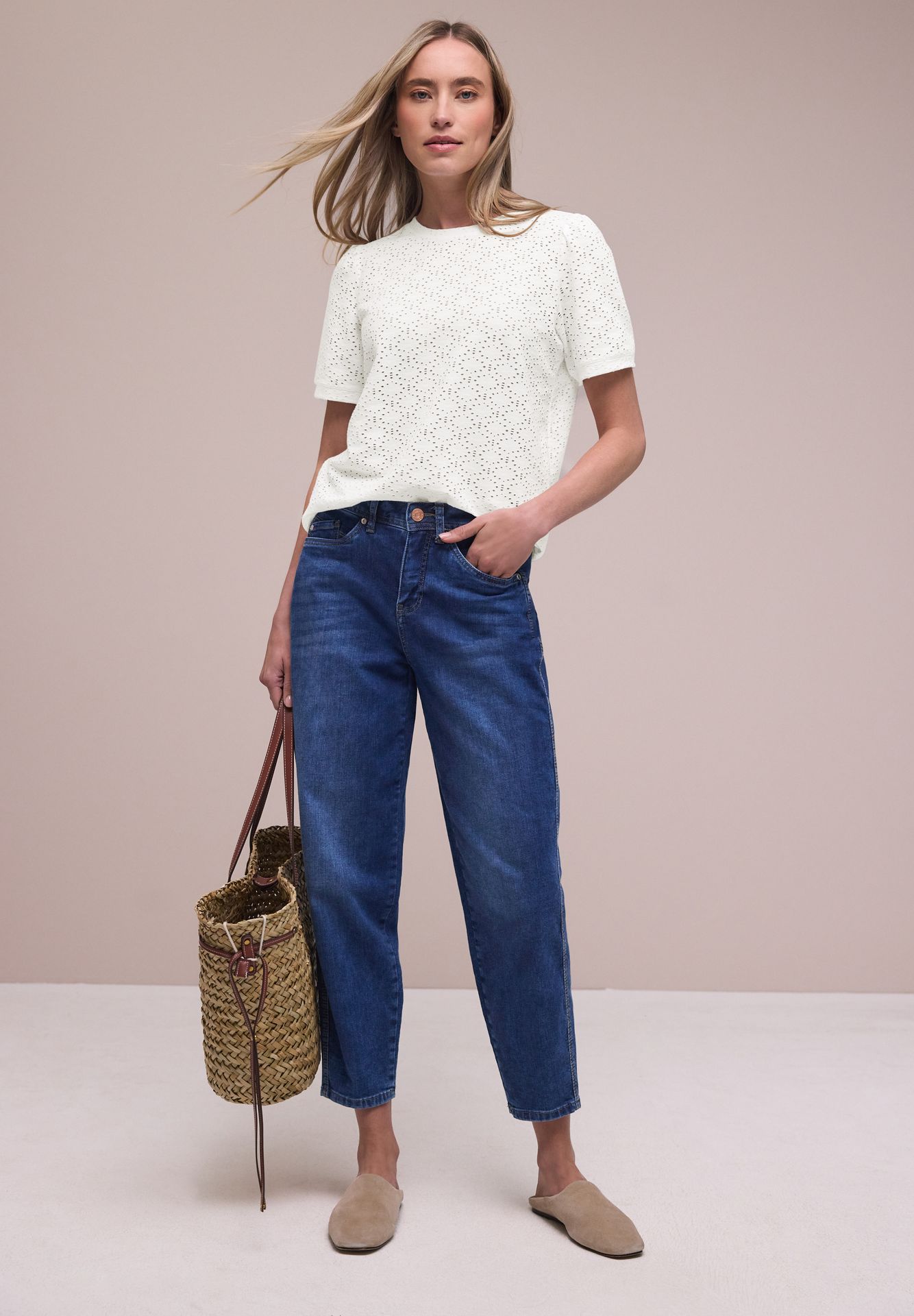 Street-One A325071 shirt w.cut out lace and pu off white 2900162005067