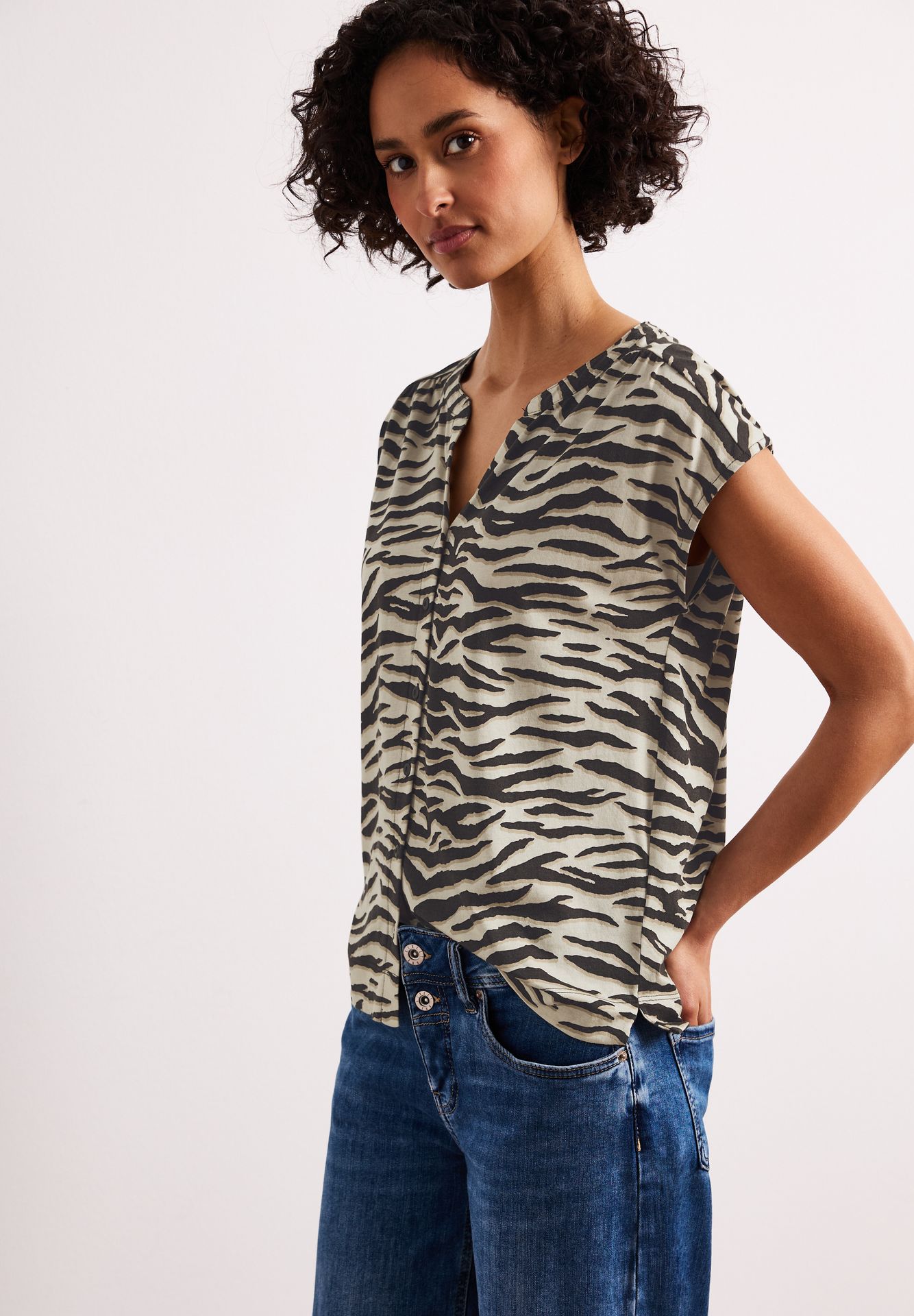 Street-One A325084 printed shirt w.button pane espresso brown 2900162030052