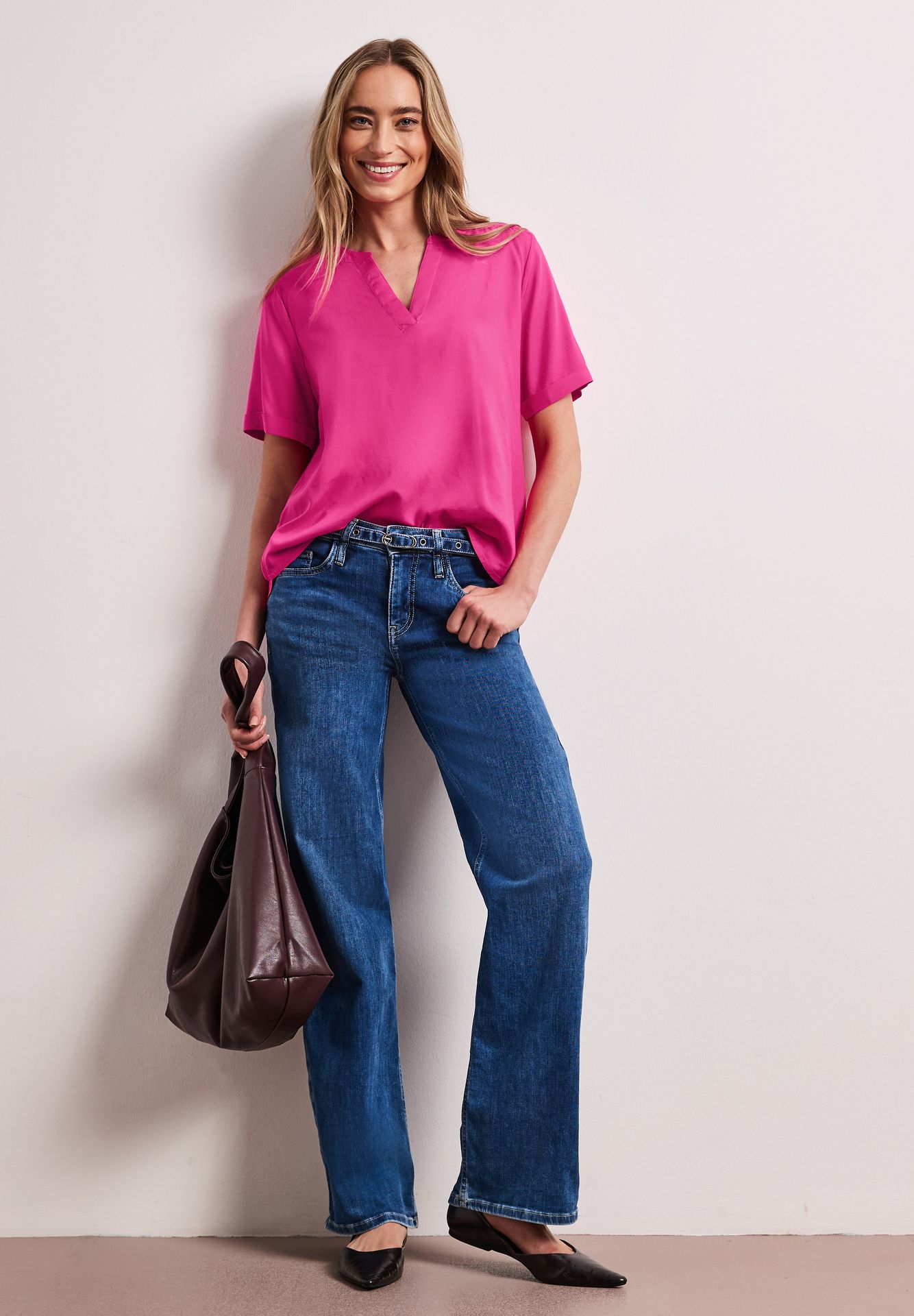 Street-One A346543 Splitneck blouse w turn-up magenta dream 2900162052047