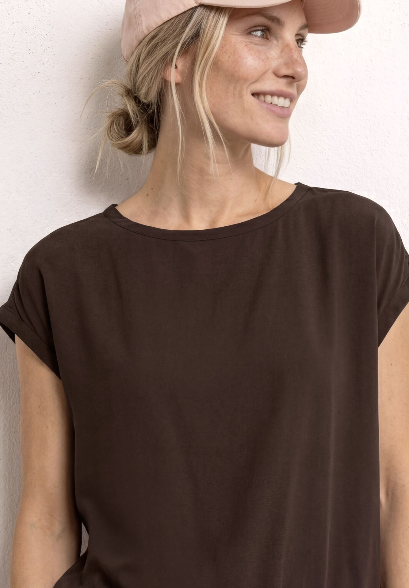 Street-One A346550 Roundneck shirtblouse w tap espresso brown 2900162054034