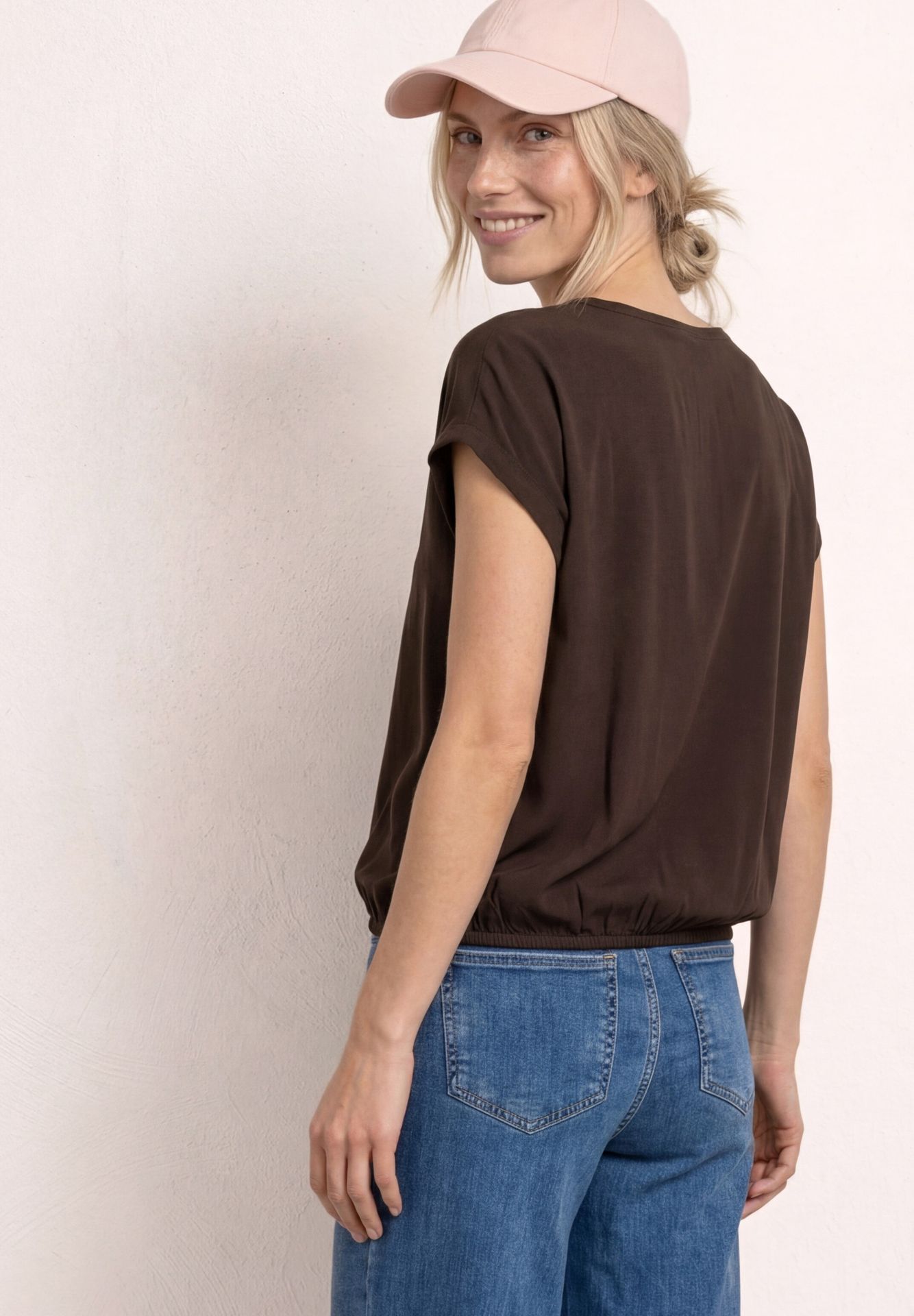 Street-One A346550 Roundneck shirtblouse w tap espresso brown 2900162054034