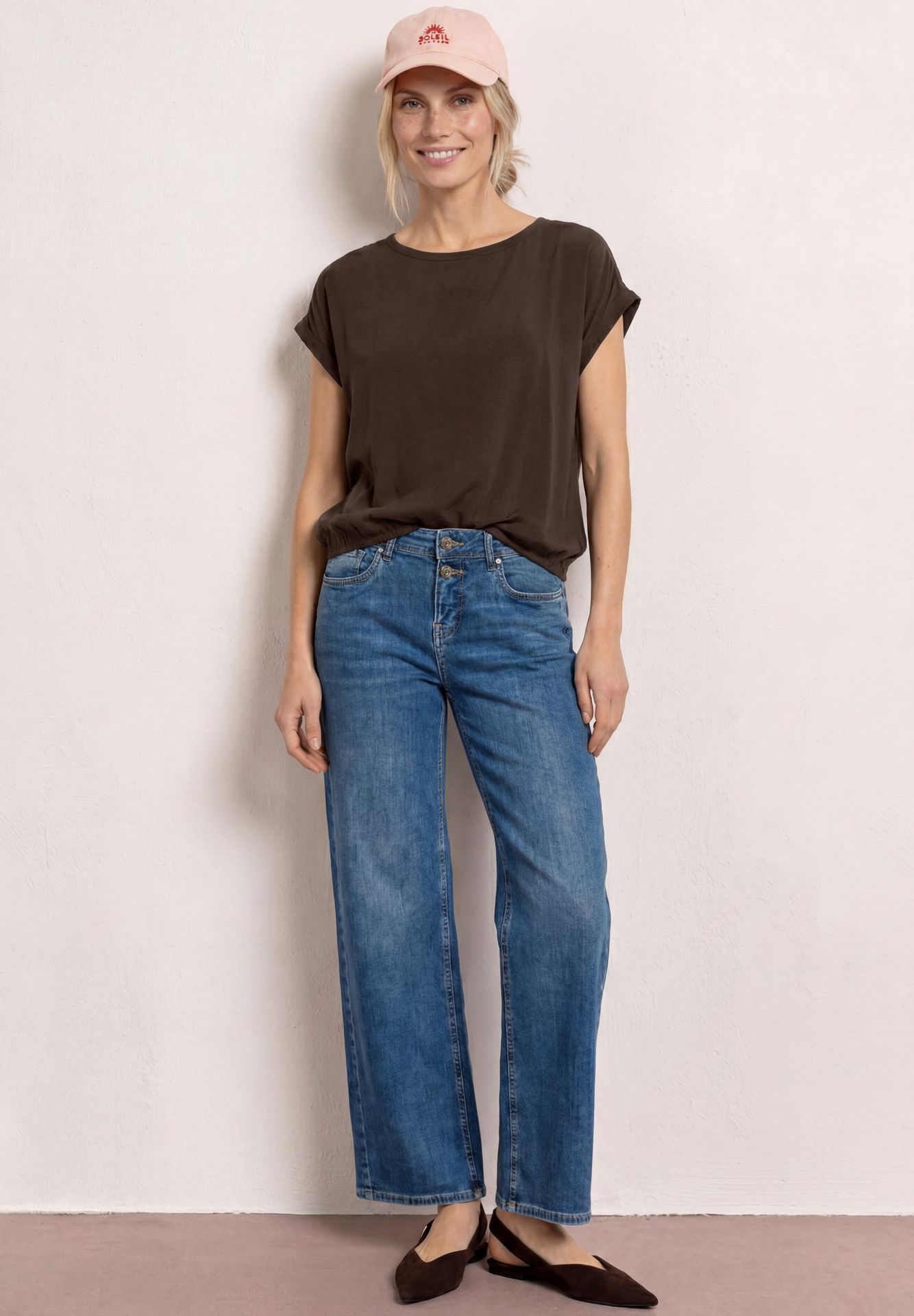 Street-One A346550 Roundneck shirtblouse w tap espresso brown 2900162054034