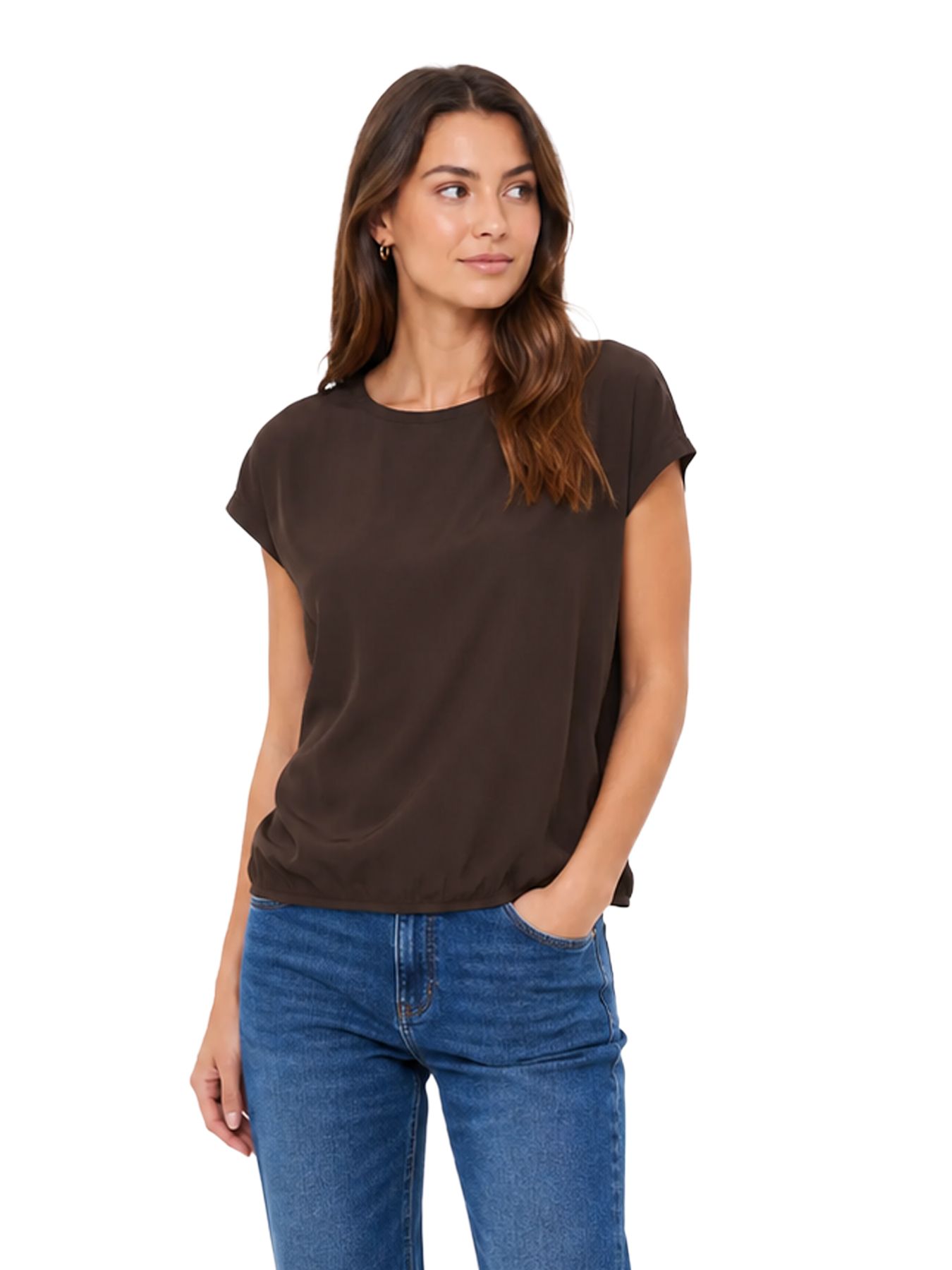 Street-One A346550 Roundneck shirtblouse w tap espresso brown 2900162054034