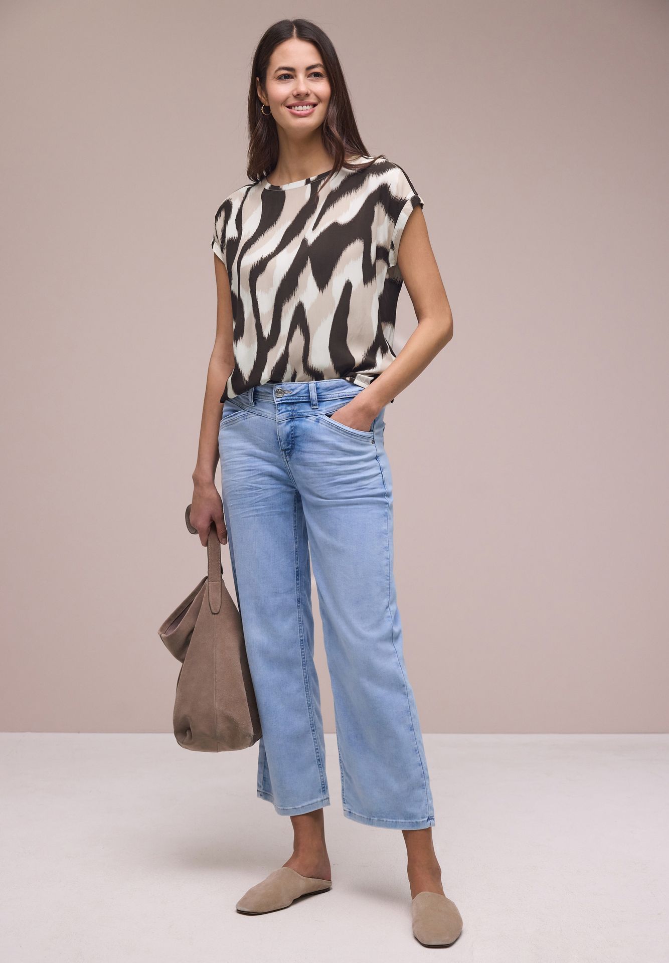 Street-One A346552 Roundneck shirtblouse w tap espresso brown 2900162055055