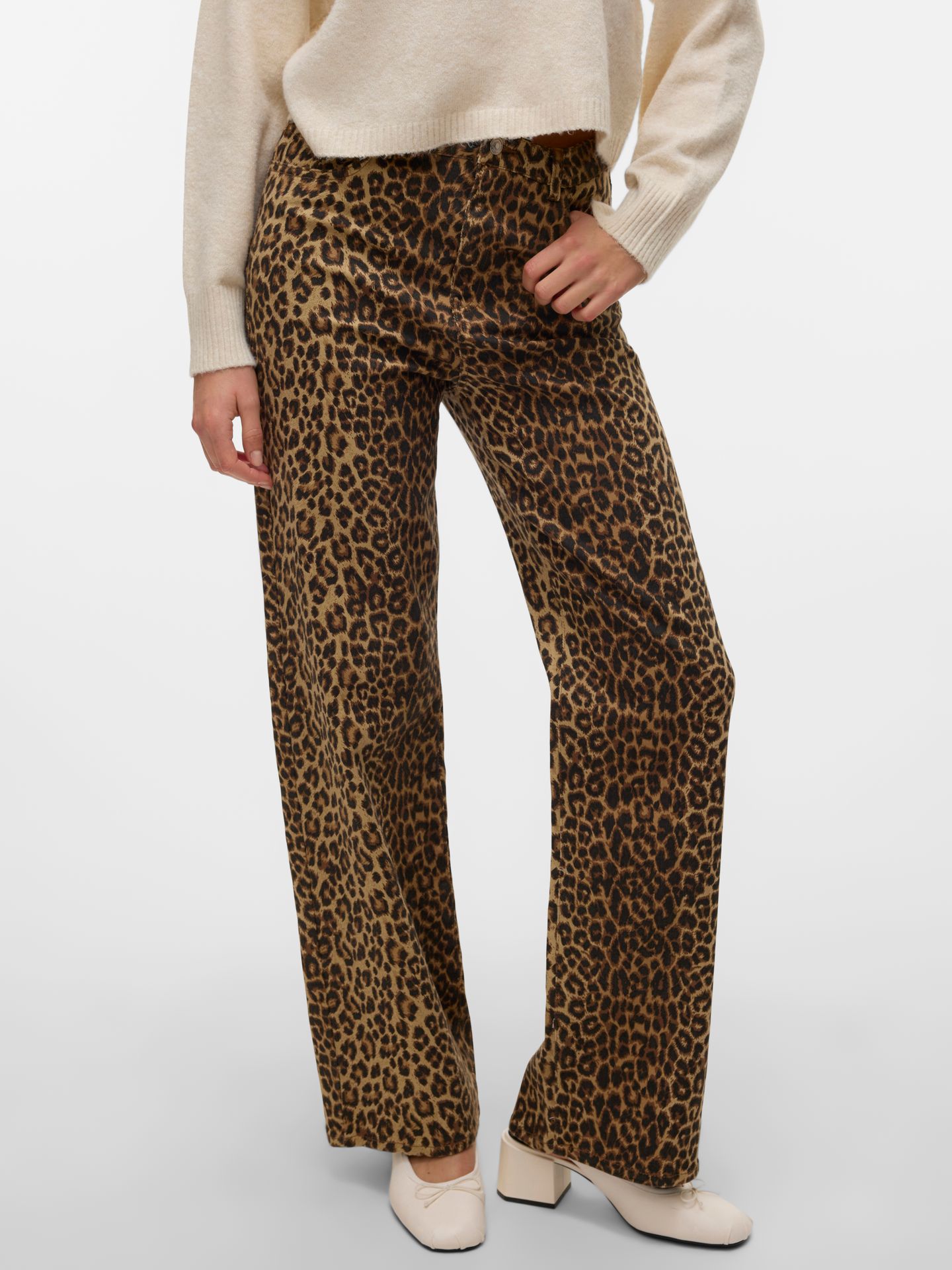 Vero Moda VMTESSA HR WIDE STRETCH AOP JEANS N Silver Mink/LEOPARD 00116223-EKA26011400000702