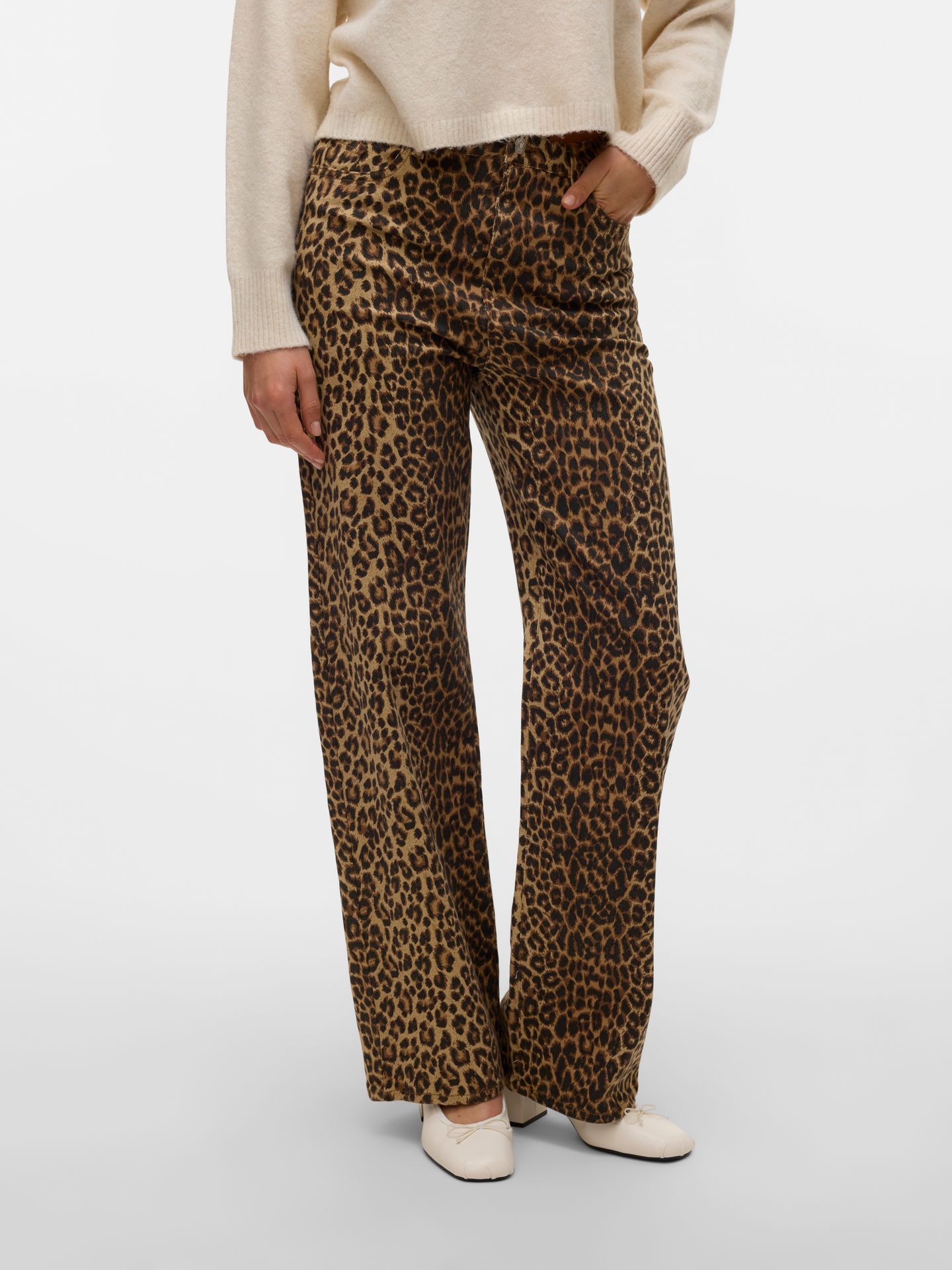 Vero Moda VMTESSA HR WIDE STRETCH AOP JEANS N Silver Mink/LEOPARD 2900162216036