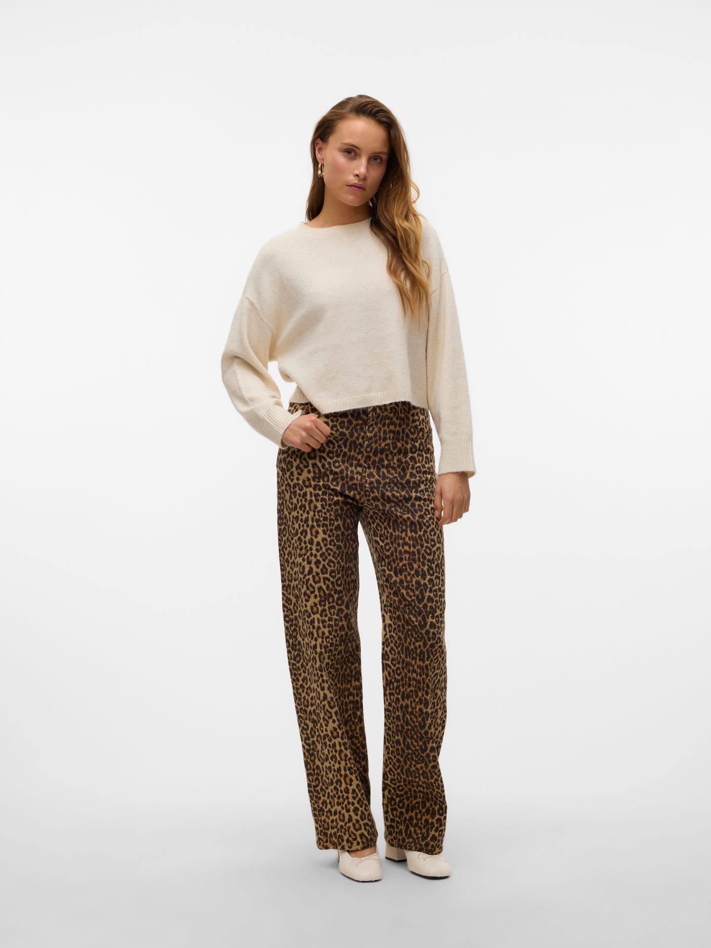 Vero Moda VMTESSA HR WIDE STRETCH AOP JEANS N Silver Mink/LEOPARD 2900162216036