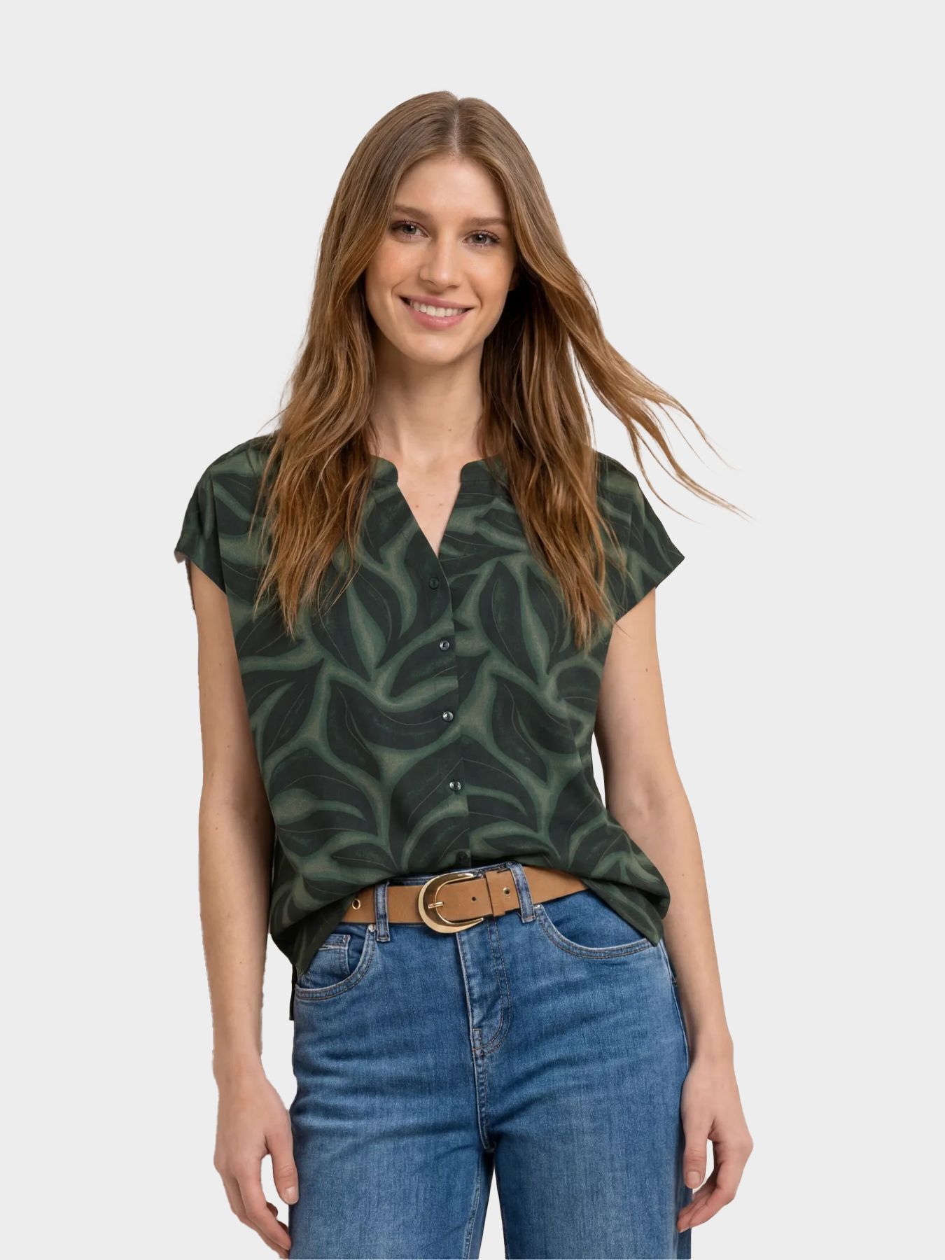 Street-One A325315 LTD QR printed shirt w.butt deep bound green 2900162387064