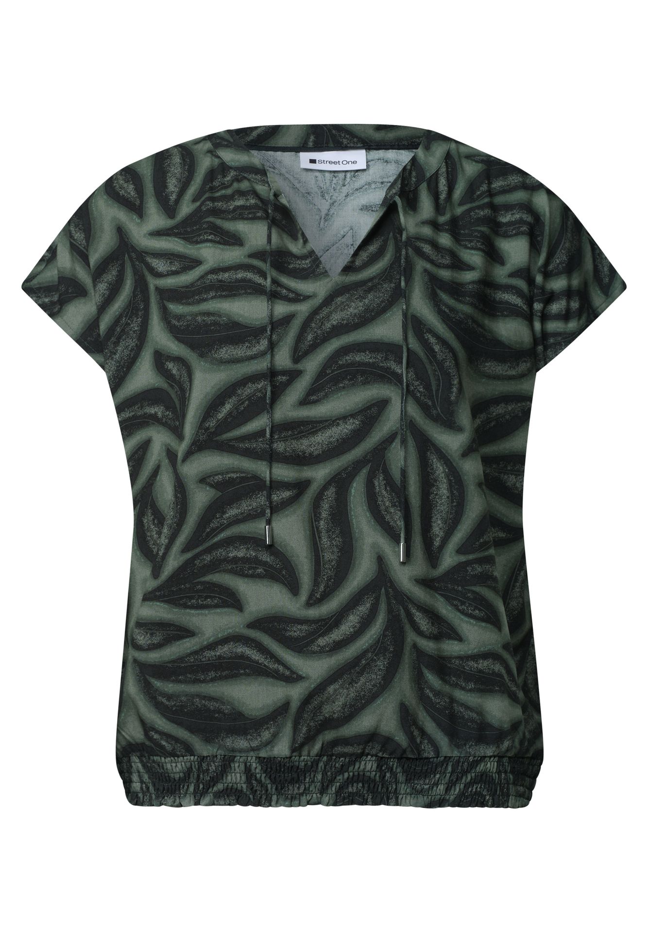Street-One A346634 LTD QR Splitneck blouse w s deep bound green 00116313-EKA19000200000971