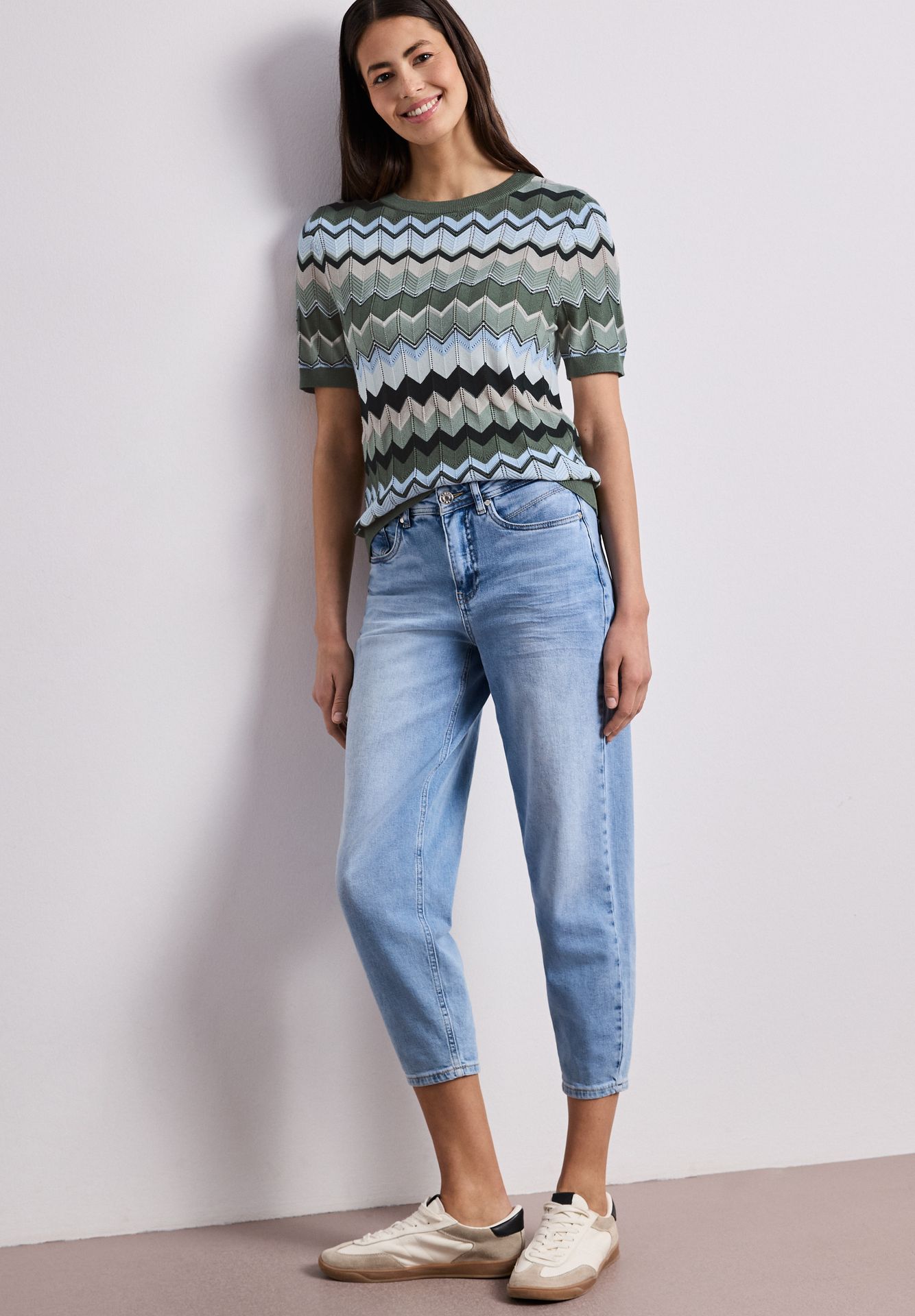 Street-One A303872 multicolor zig-zag sweater deep bound green 2900162436045