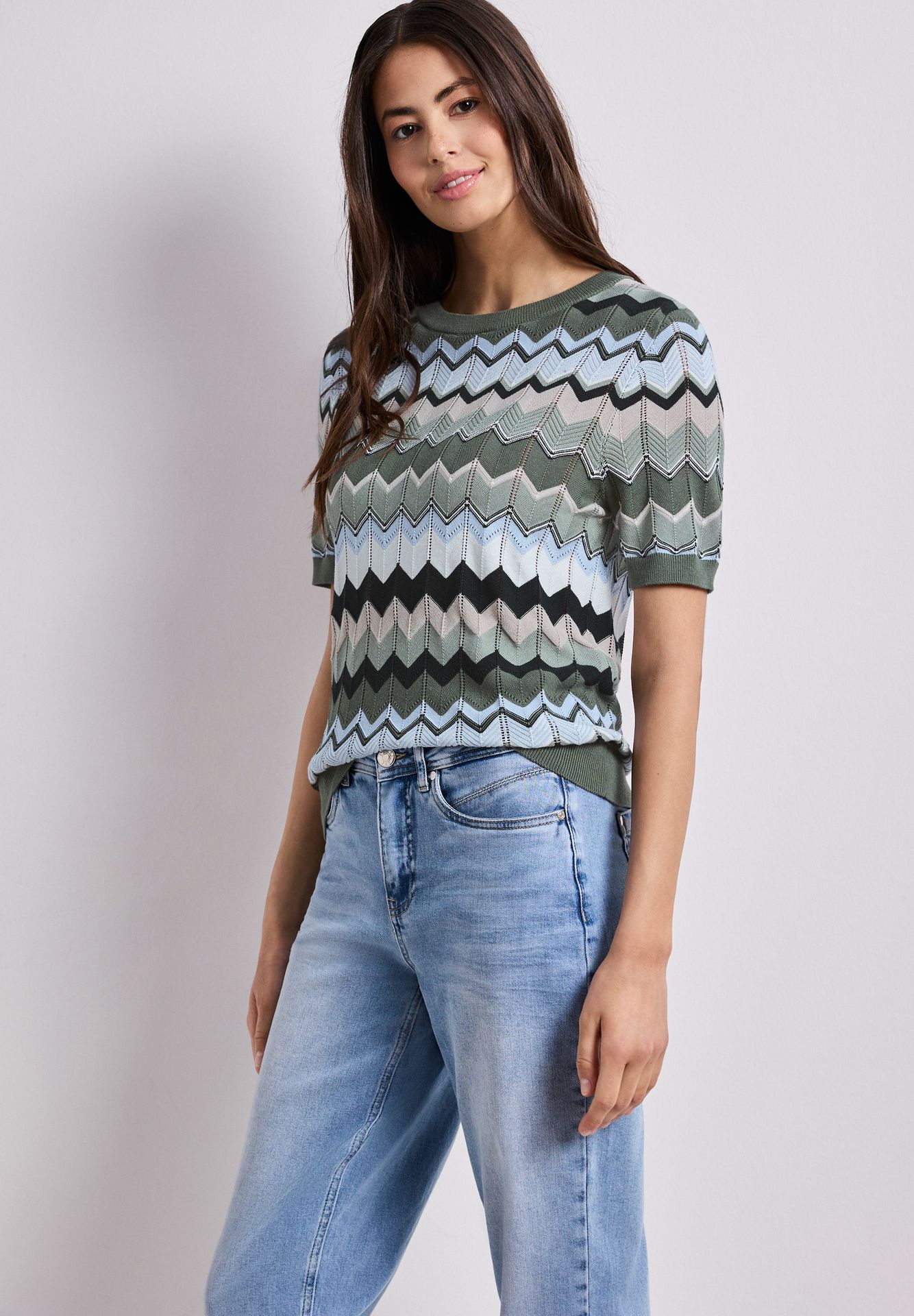 Street-One A303872 multicolor zig-zag sweater deep bound green 2900162436045