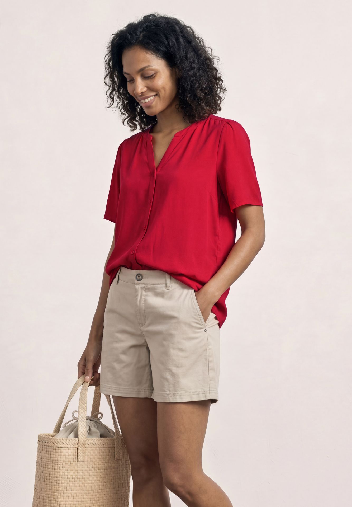 Street-One A346642 Buttoned splitneck blouse U salsa red 2900162509022