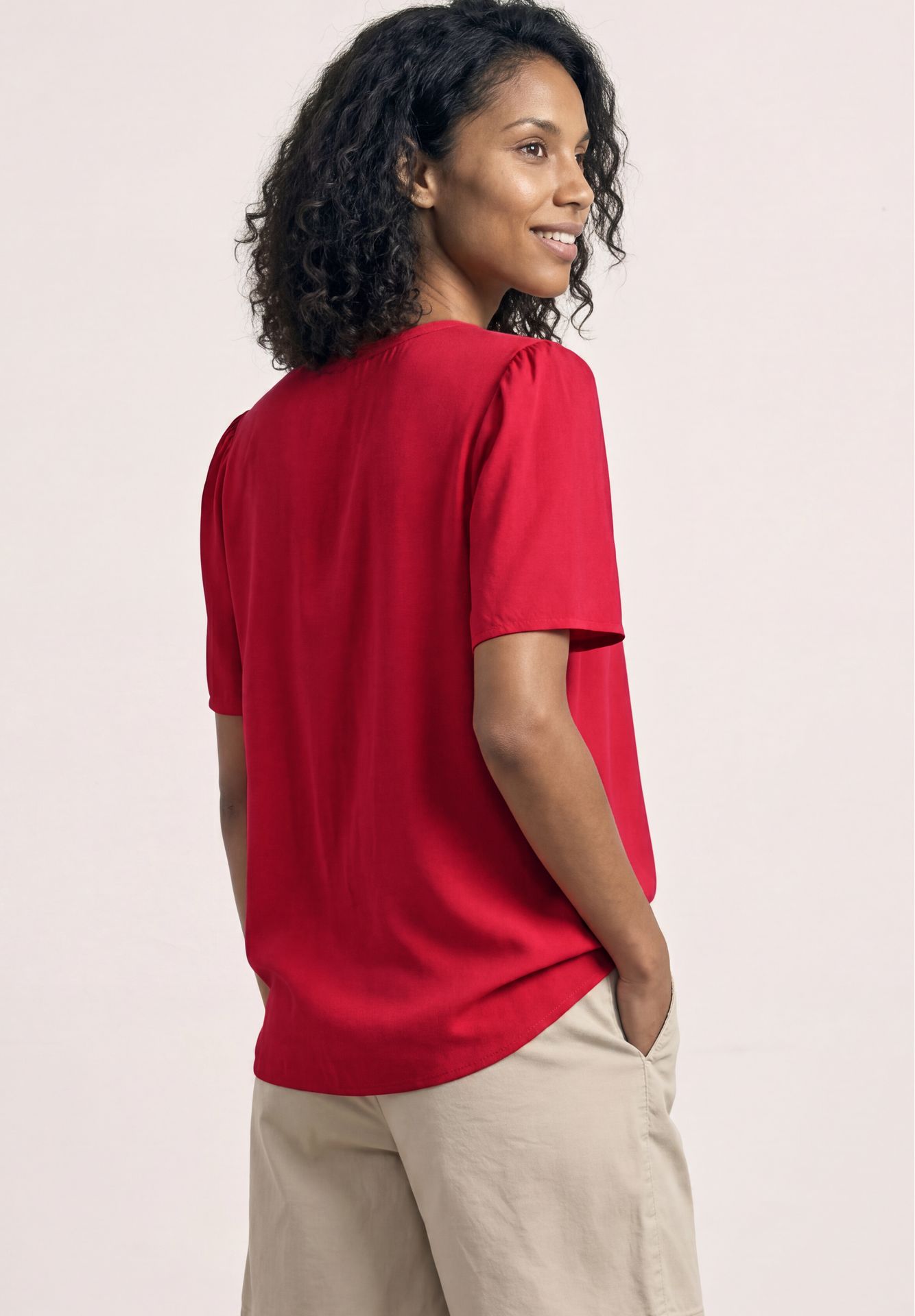 Street-One A346642 Buttoned splitneck blouse U salsa red 2900162509022