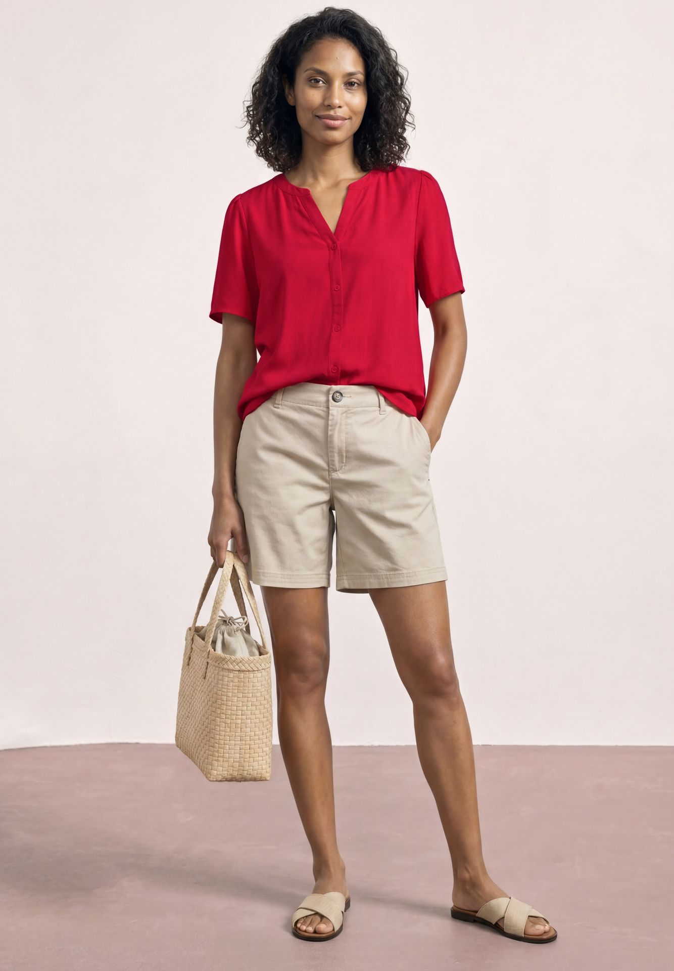 Street-One A346642 Buttoned splitneck blouse U salsa red 2900162509022