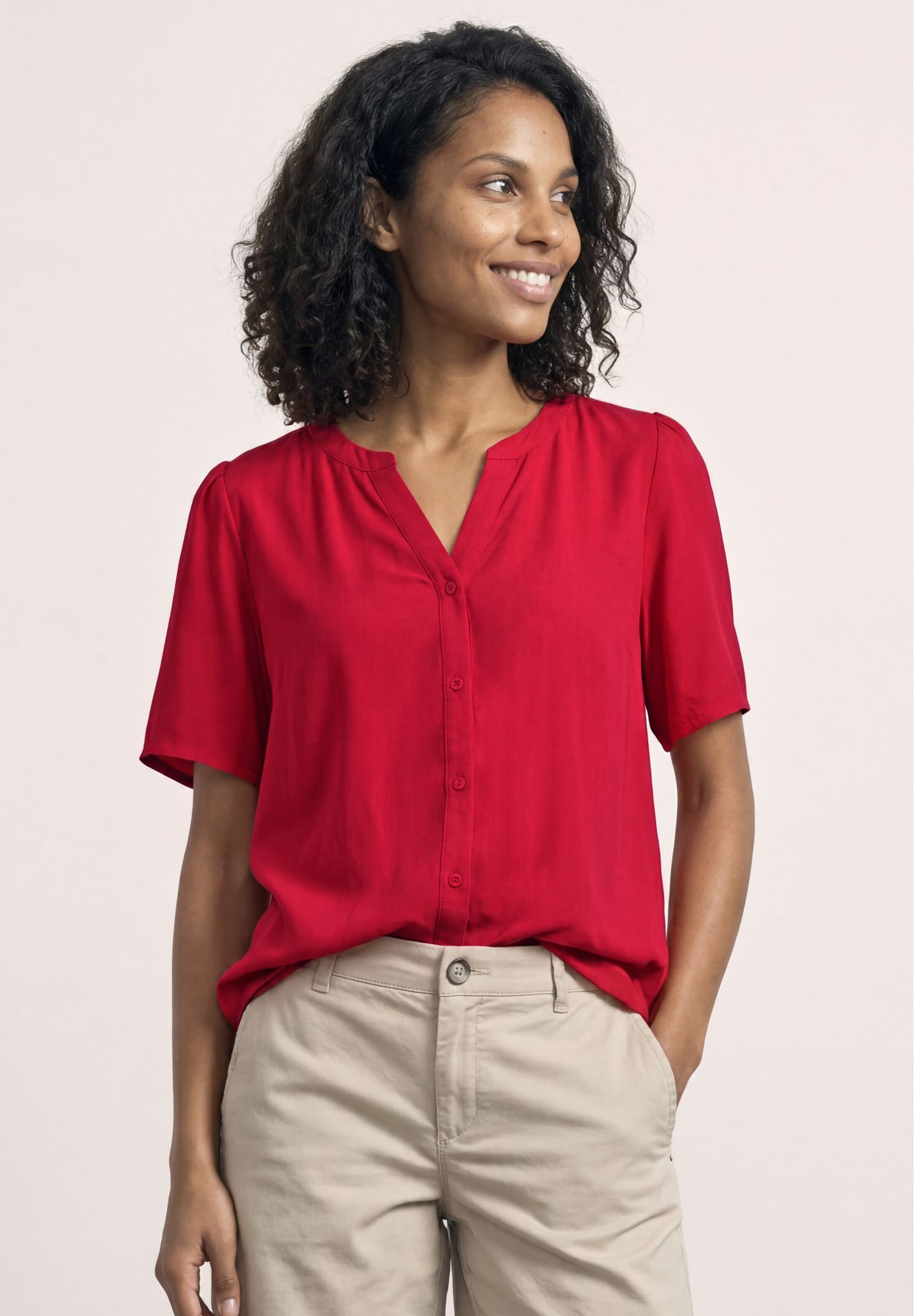 Street-One A346642 Buttoned splitneck blouse U salsa red 2900162509022