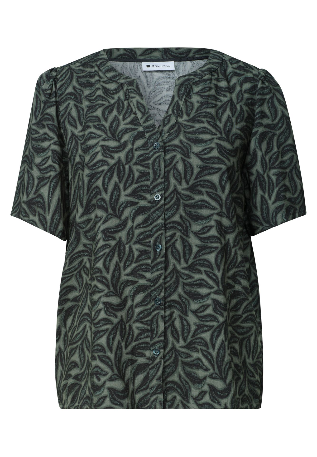 Street-One A346645 Buttoned splitneck blouse A deep bound green 00116378-EKA19000200000971