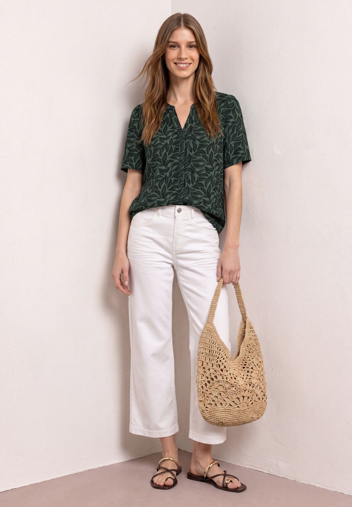 Street-One A346645 Buttoned splitneck blouse A deep bound green 2900162512039