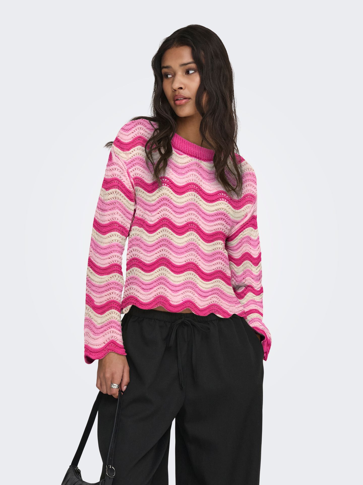 Only ONLASA LS WAVE STRUCTURE O-NECK CC Pink Yarrow/Wild Orchid/Romance Ros 2900162565059