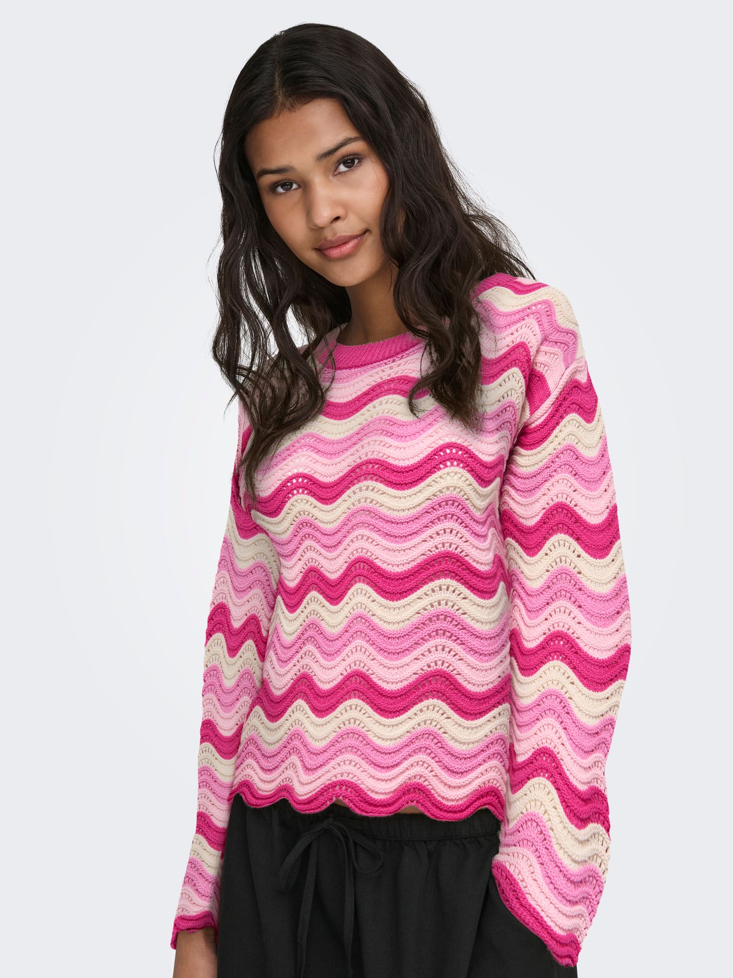 Only ONLASA LS WAVE STRUCTURE O-NECK CC Pink Yarrow/Wild Orchid/Romance Ros 2900162565059
