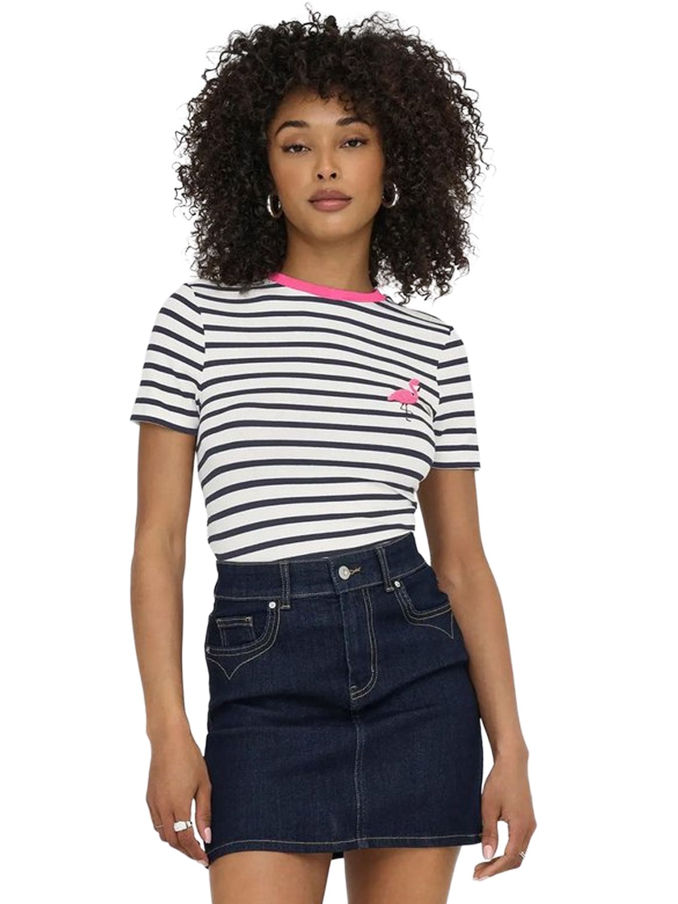 Only ONLHEART LIFE S/S TEE JRS NOOS Cloud Dancer/WIDE BLUE BONNET STRIP 00116415-EKA26011400001819