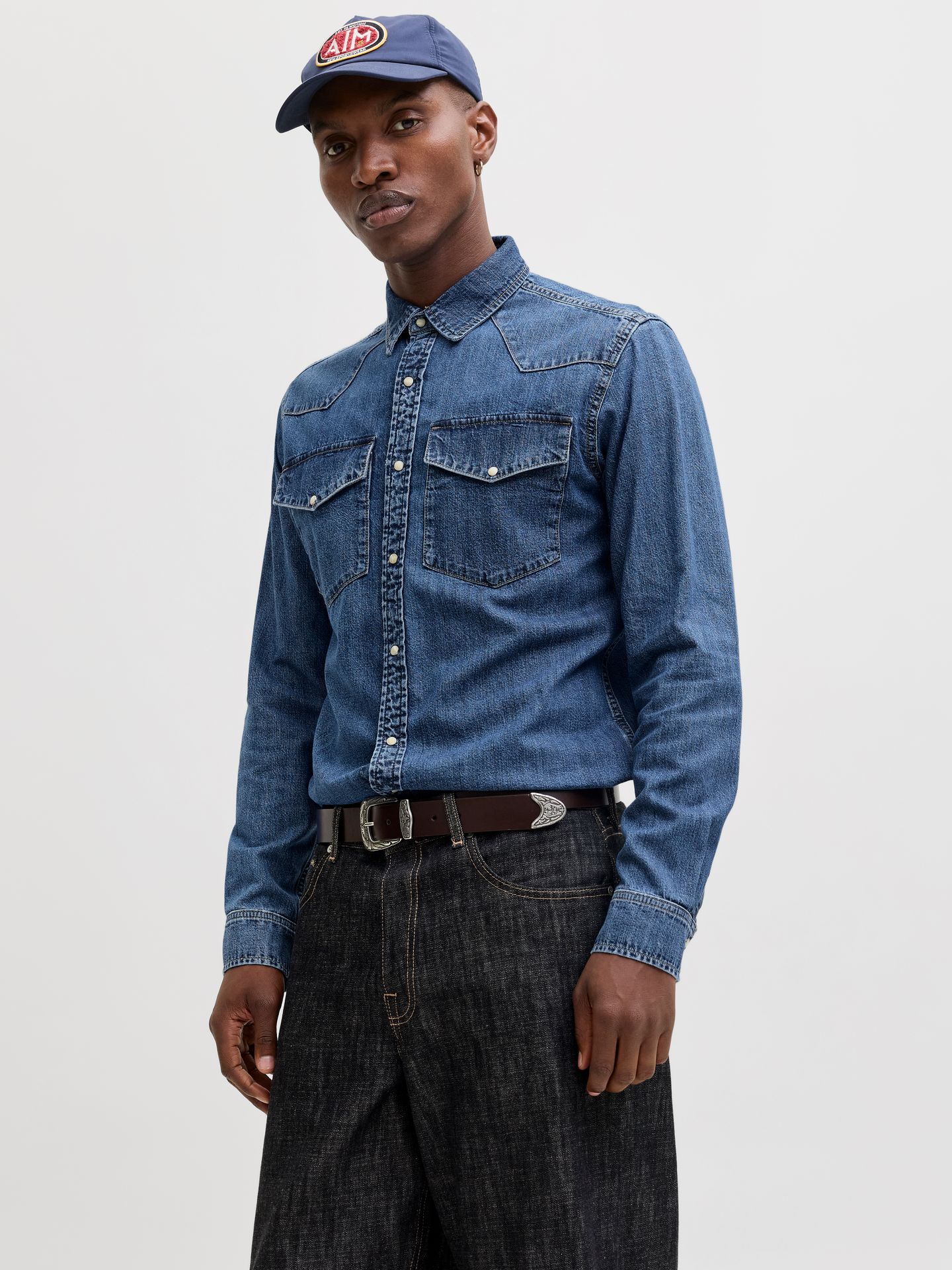 Jack & Jones JJEWESTERN JJSHIRT AT 187 NOOS Blue Denim/MID BLUE 00116430-EKA26011400003230