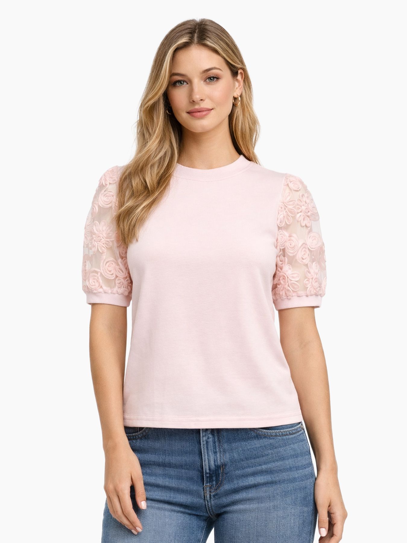 JDY JDYFAIRVIEW LIFE S/S SWEAT JRS Chalk Pink/Flower Lace 00116434-EKA26011400003237